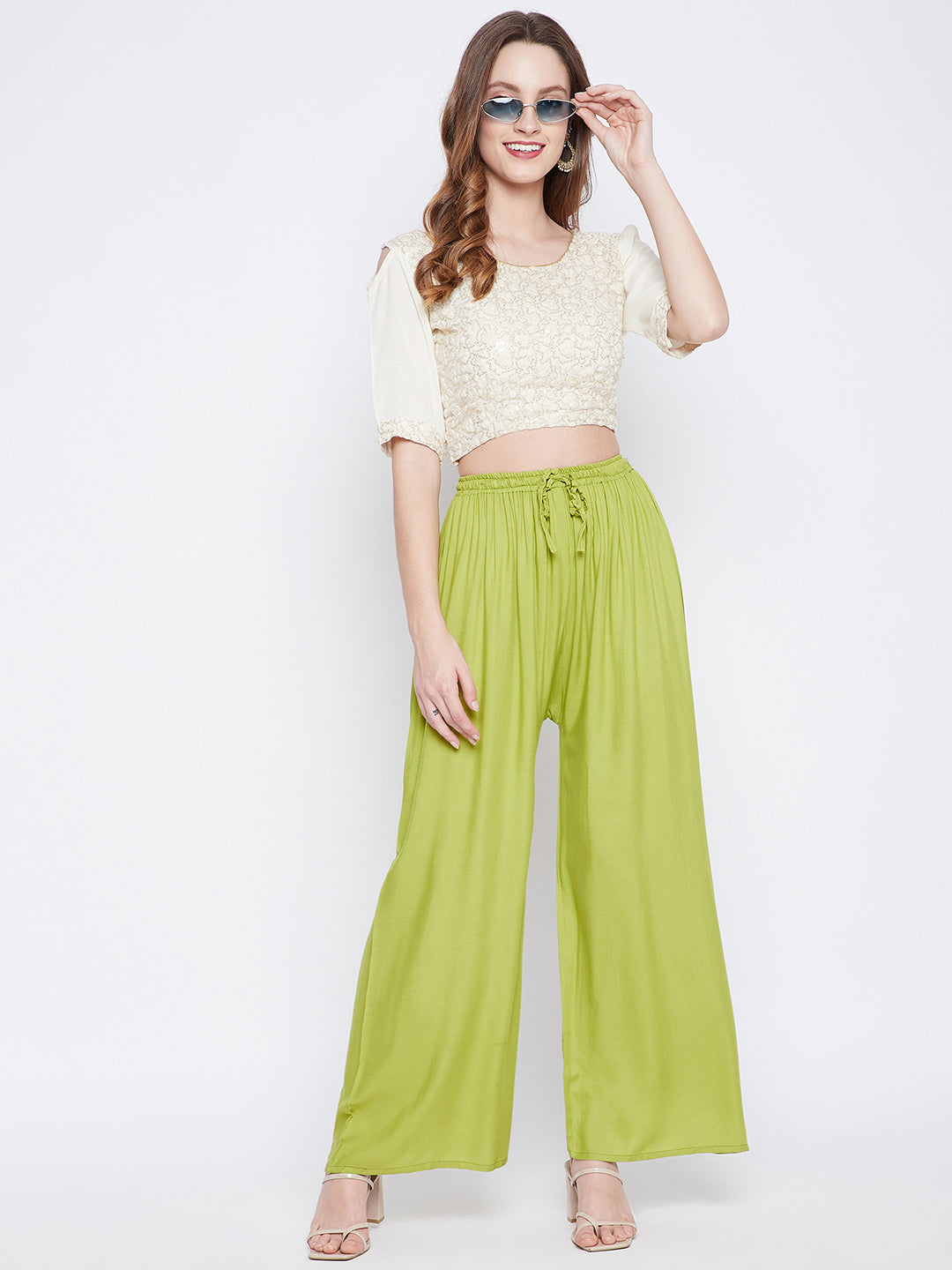 Women's Parrot Green Solid Rayon Palazzo