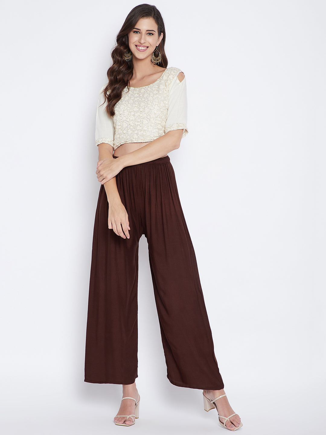 Women's Coffee Solid Rayon Palazzo