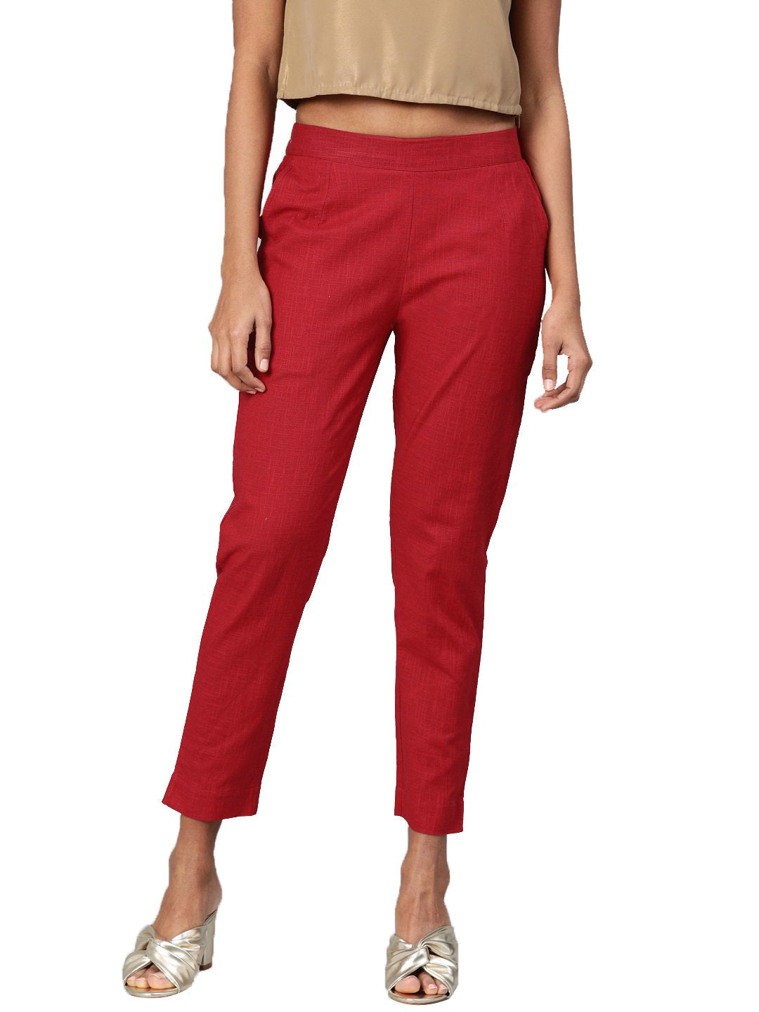 Women's Maroon Cotton Trouser