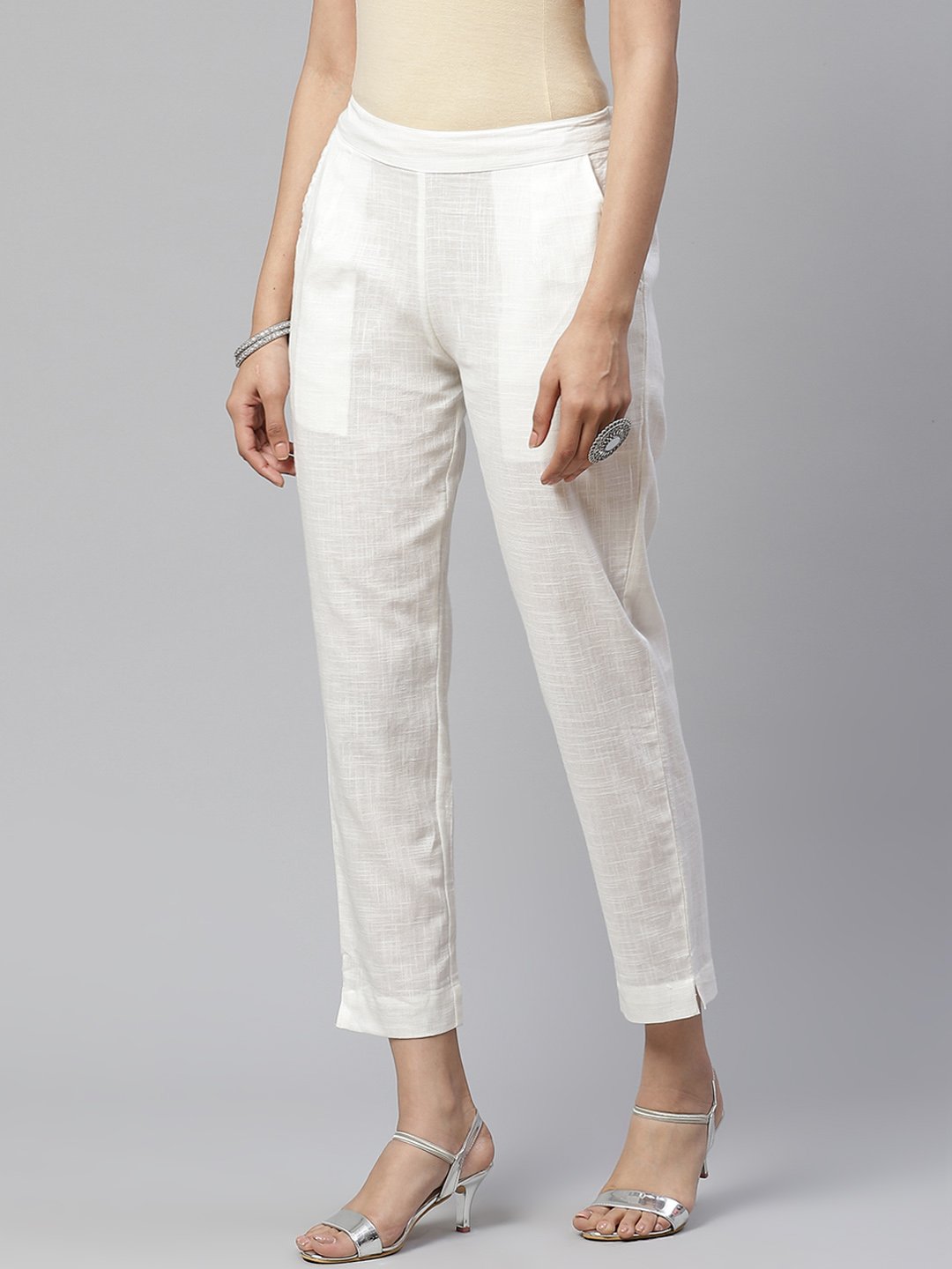 Women's Off White Cotton Trouser