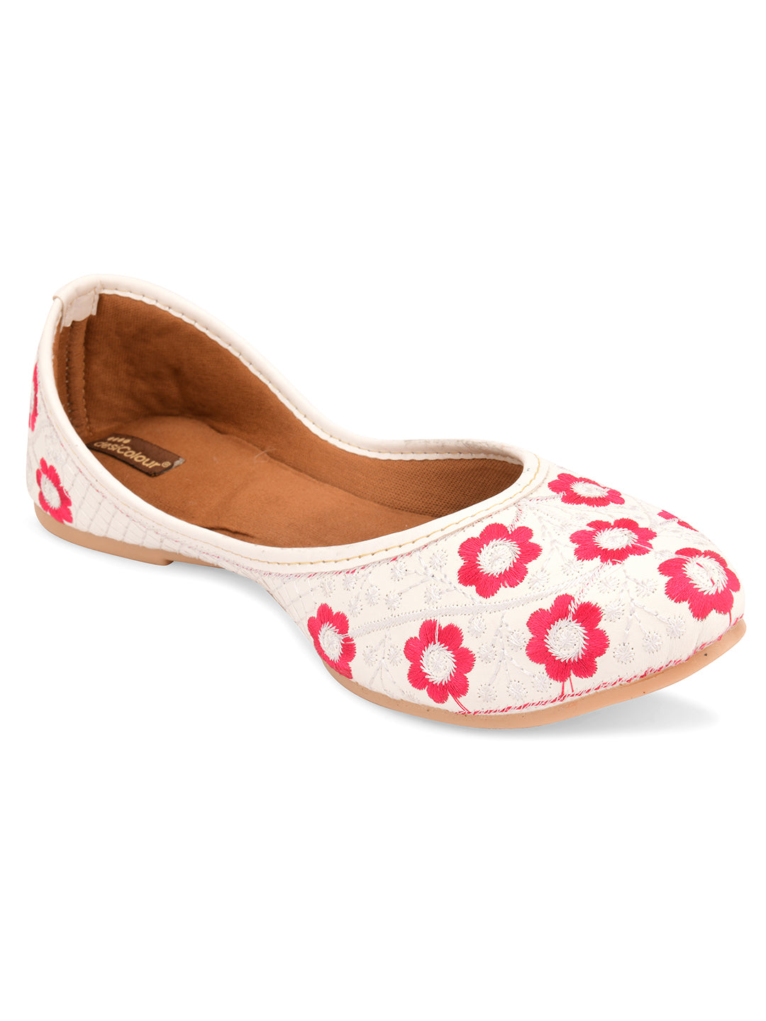 Women's White Floral Indian Ethnic Comfort Footwear