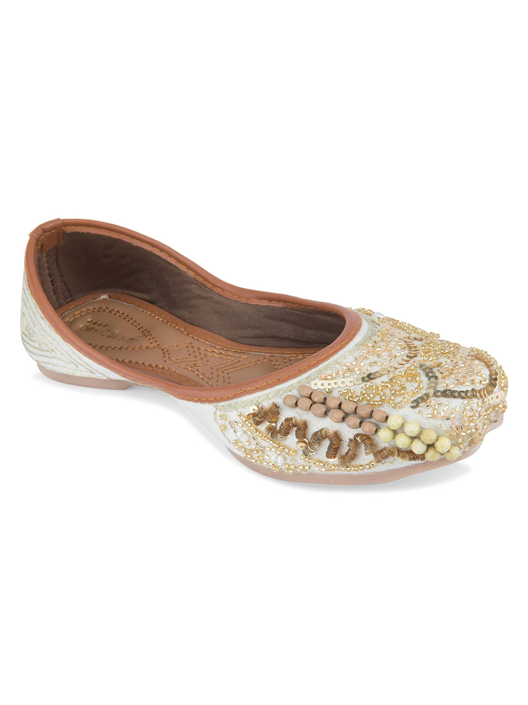 Women's Off White Designer Dabka Indian Ethnic Comfort Footwear