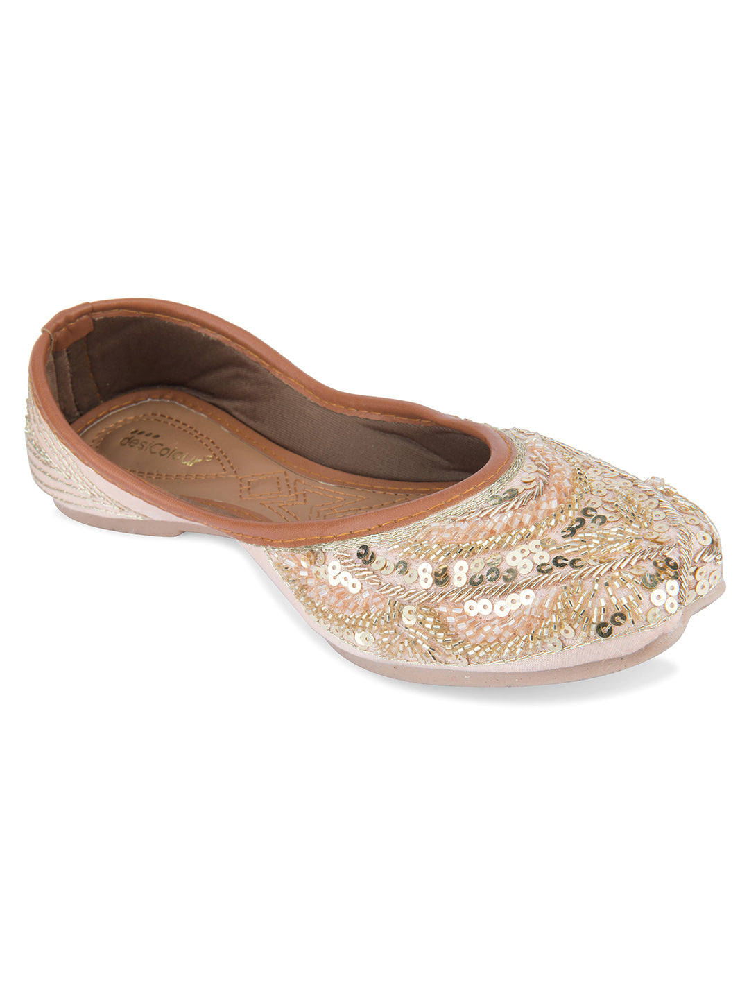 Women's Soft Pink Designer Dabka Indian Ethnic Comfort Footwear