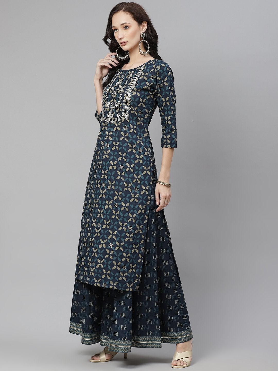 Women's Indiogo Blue Kurta Set With Palazzo