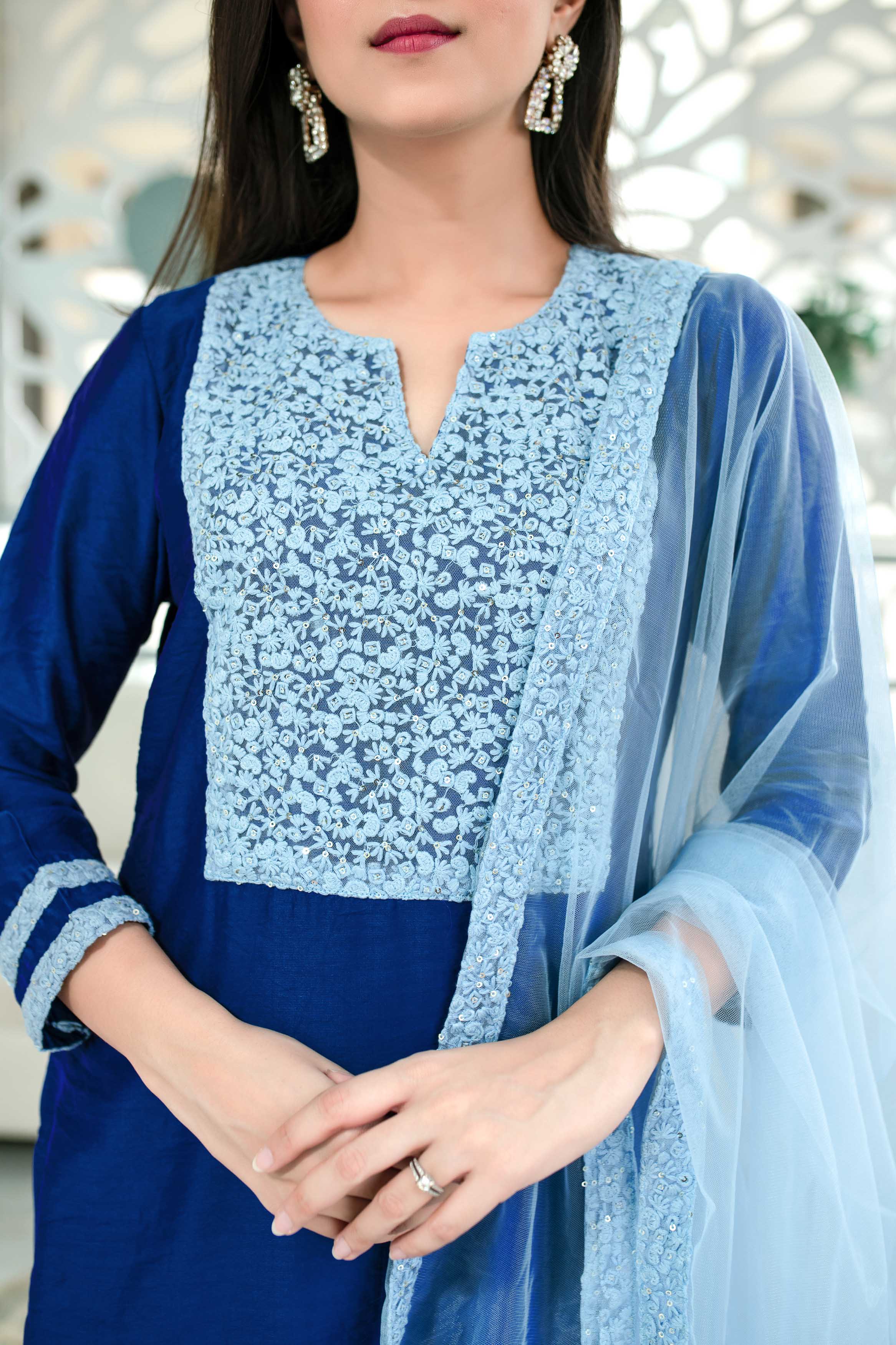 Women's Shades Of Blue Kurta Set (3pc Set)