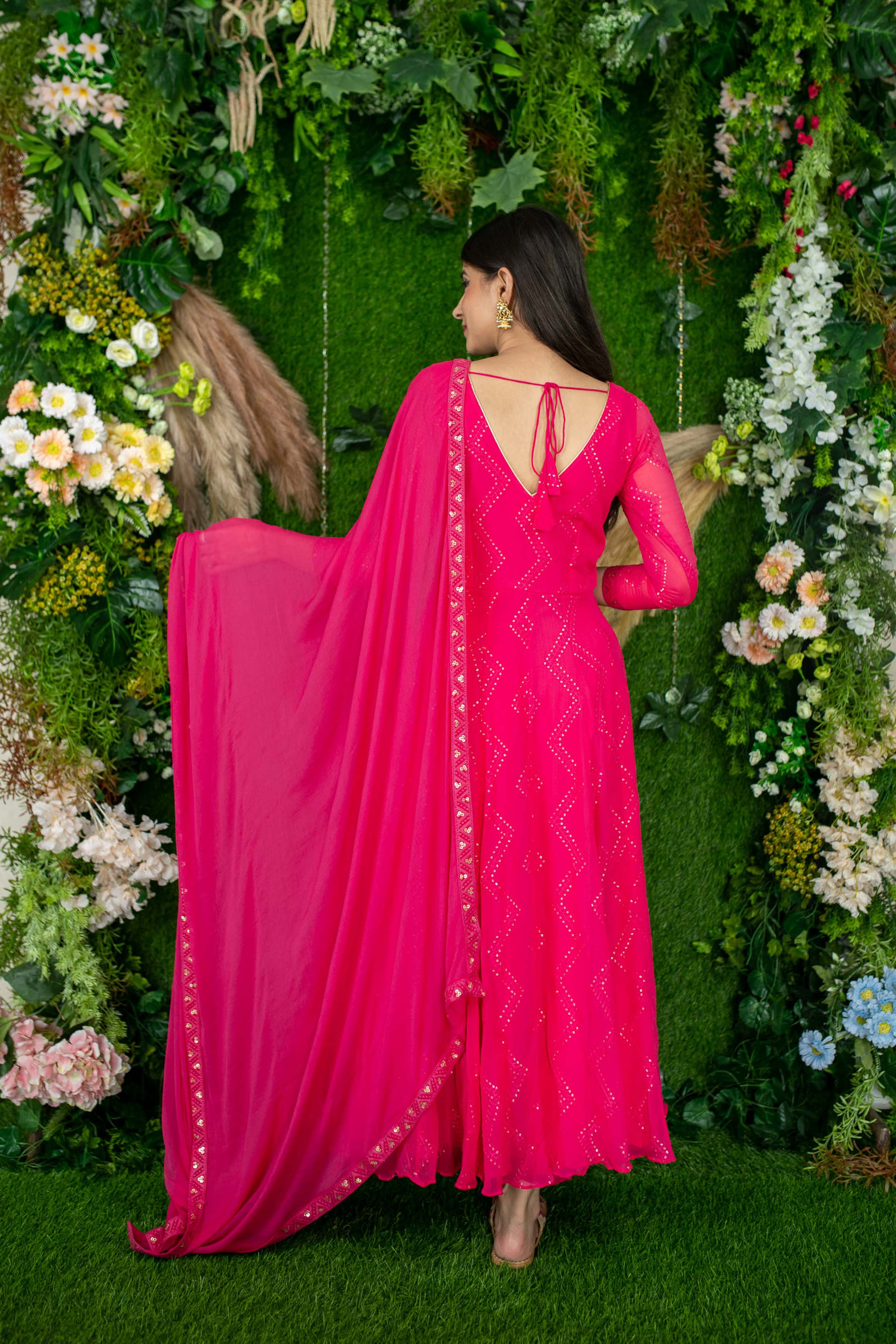 Women's Pink Thread Work Anarkali