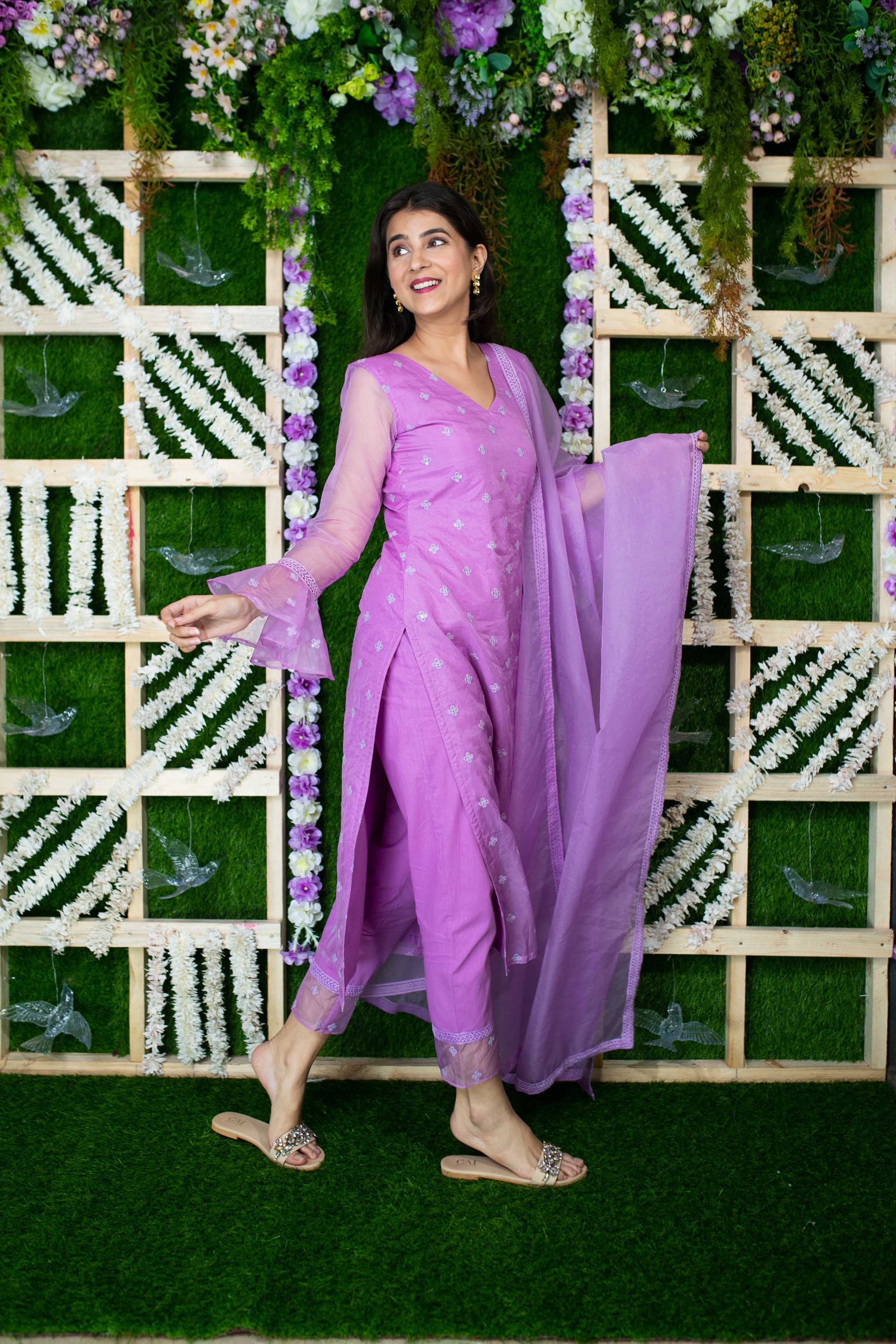 Women's Lavender Organza Kurta Set