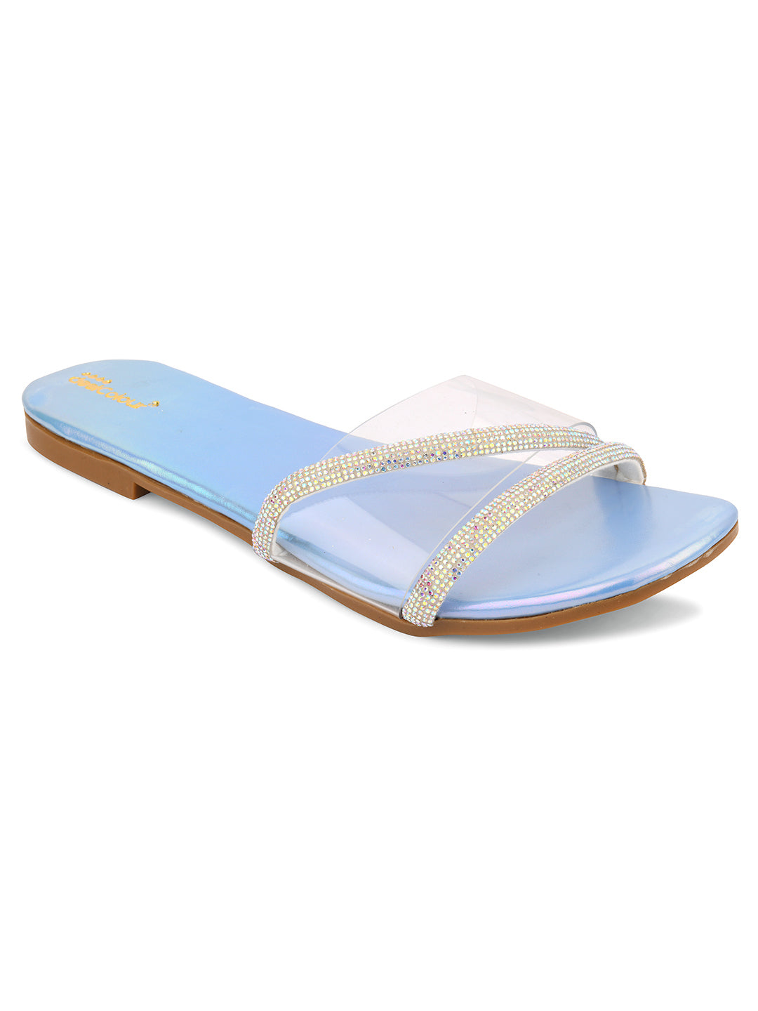 Women's Blue Sliders Indian Ethnic Comfort Footwear
