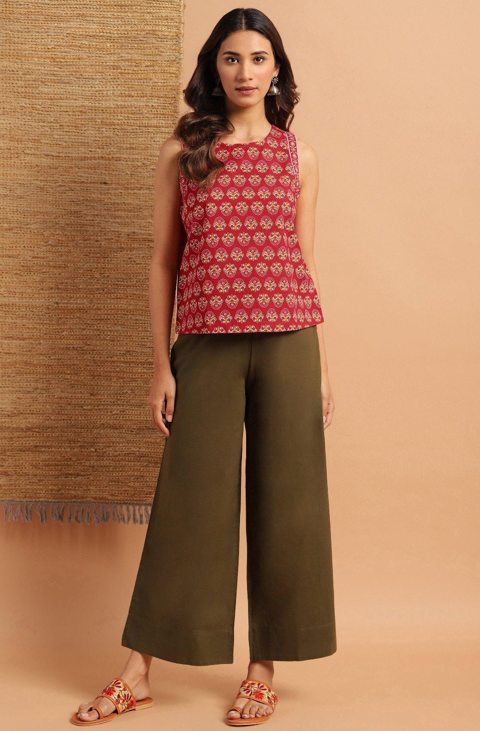 Women's Red Cotton floral printed Top