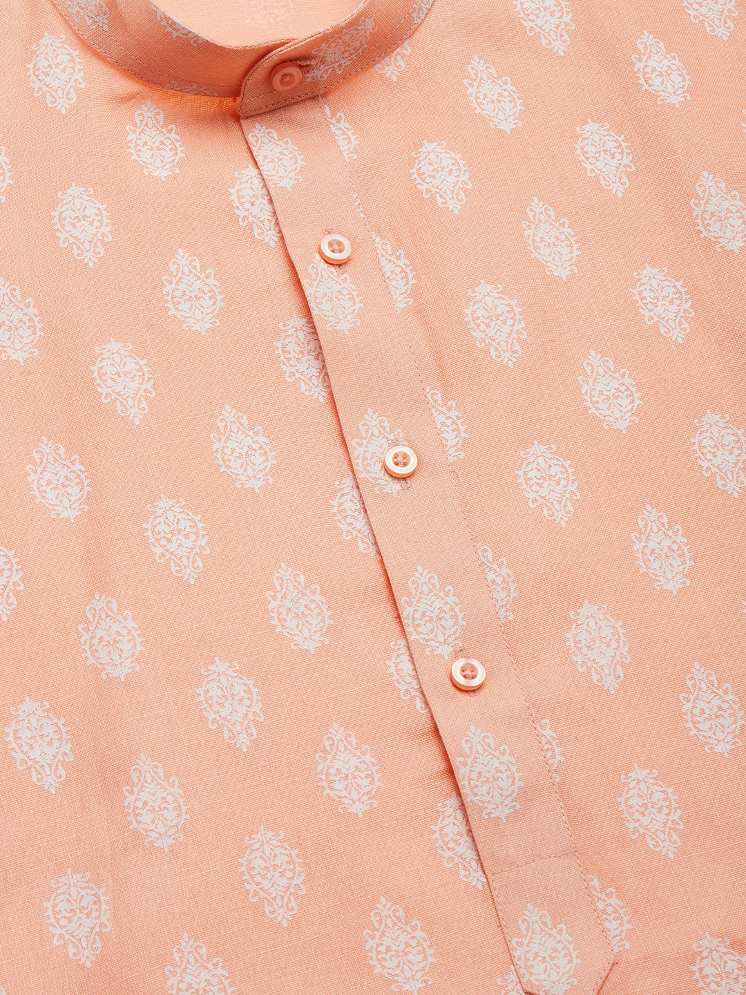 Men's Peach Cotton Floral printed kurta Pyjama Set ( JOKP 650 Peach )