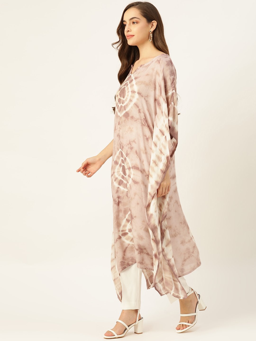 Women's Brown Tie-Dye Crepe Kaftan Kurta
