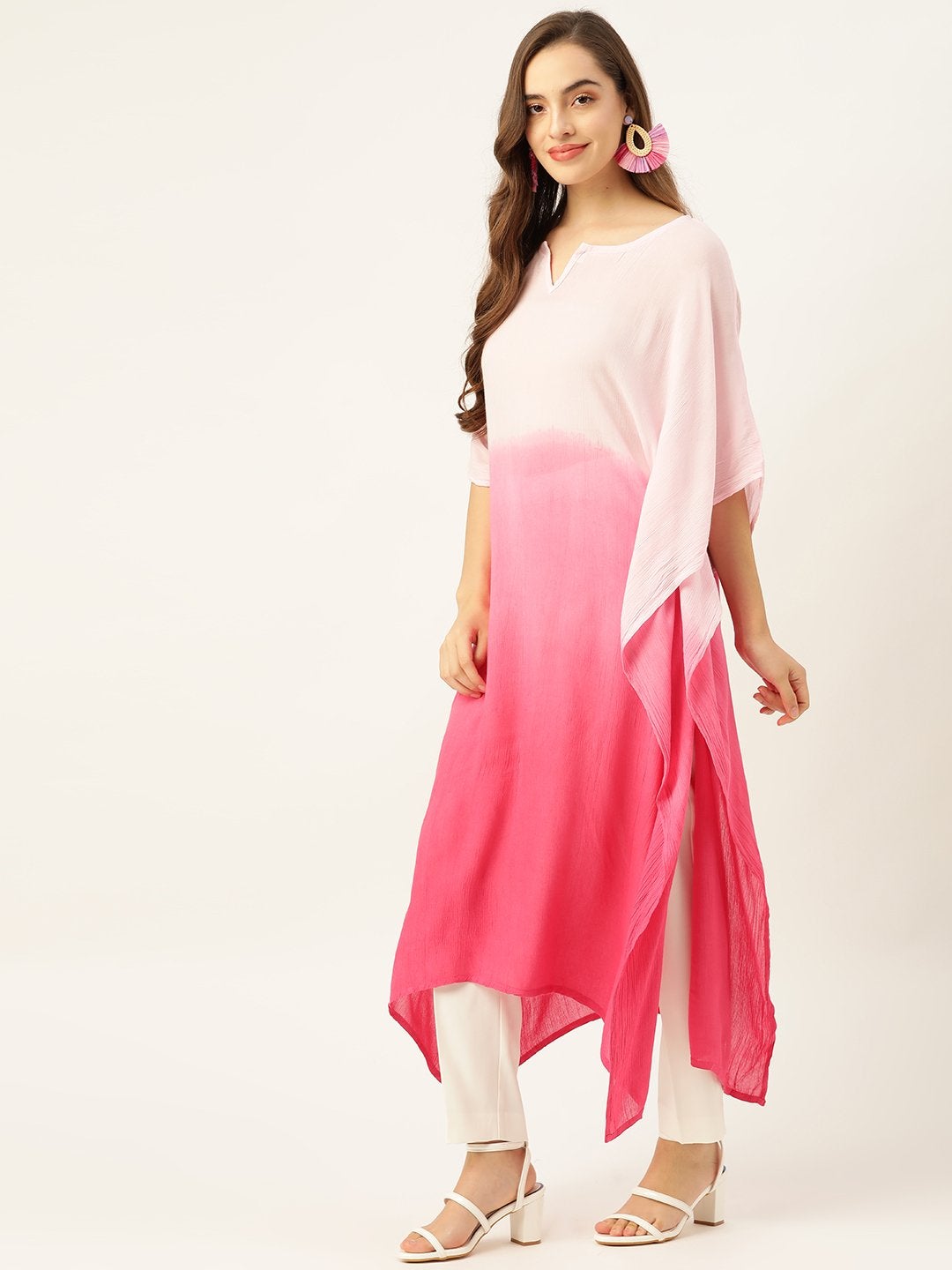 Women's Ombre Pink Tie-Dye Kaftan Kurta