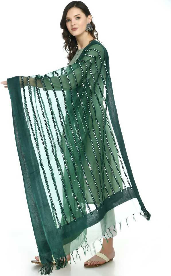 Women's Orgenza Cotton Mirror Stripe Bottle Green Dupatta Mfd0042