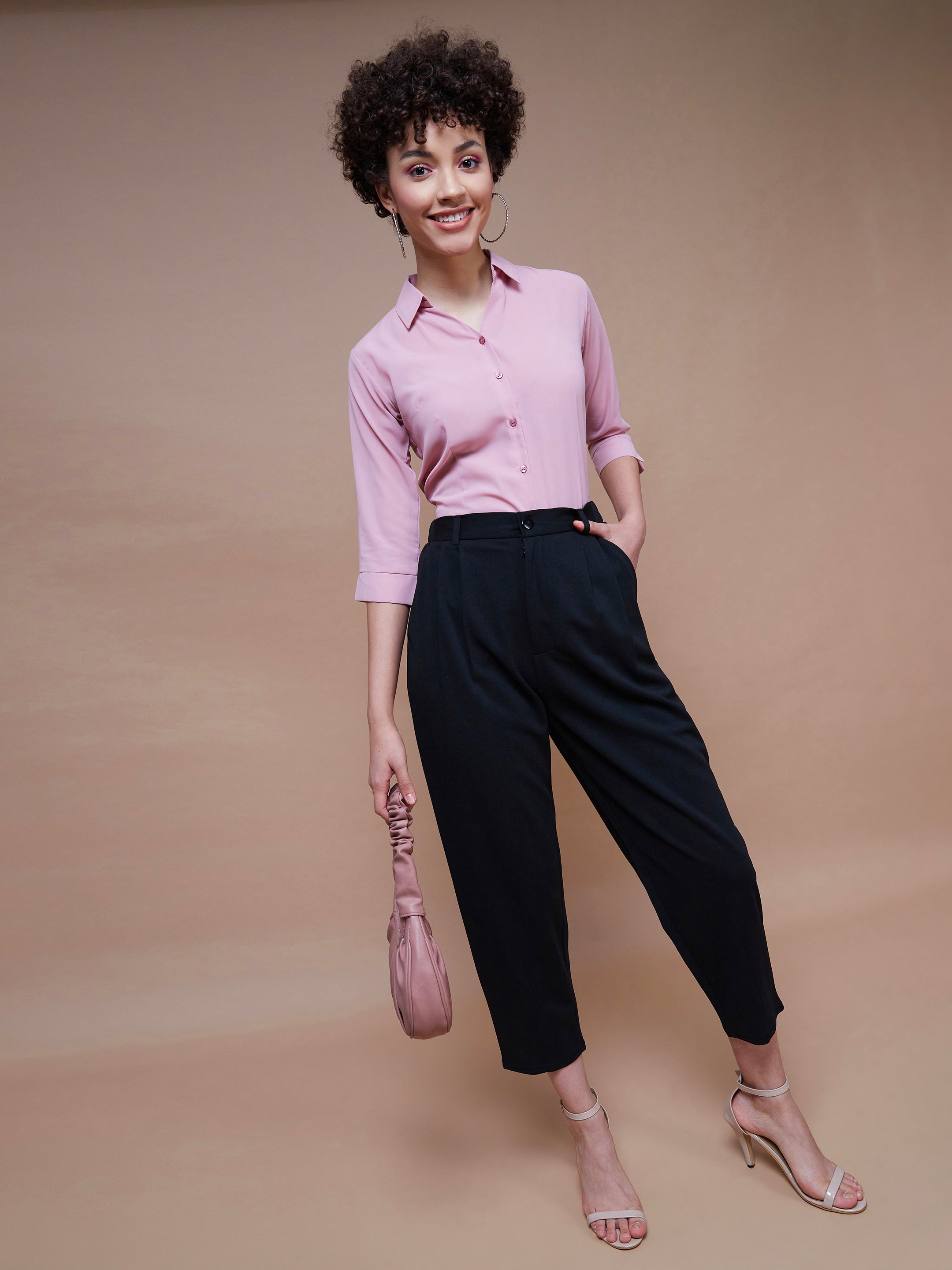Women's Black Stretch Knit Tapered Pants
