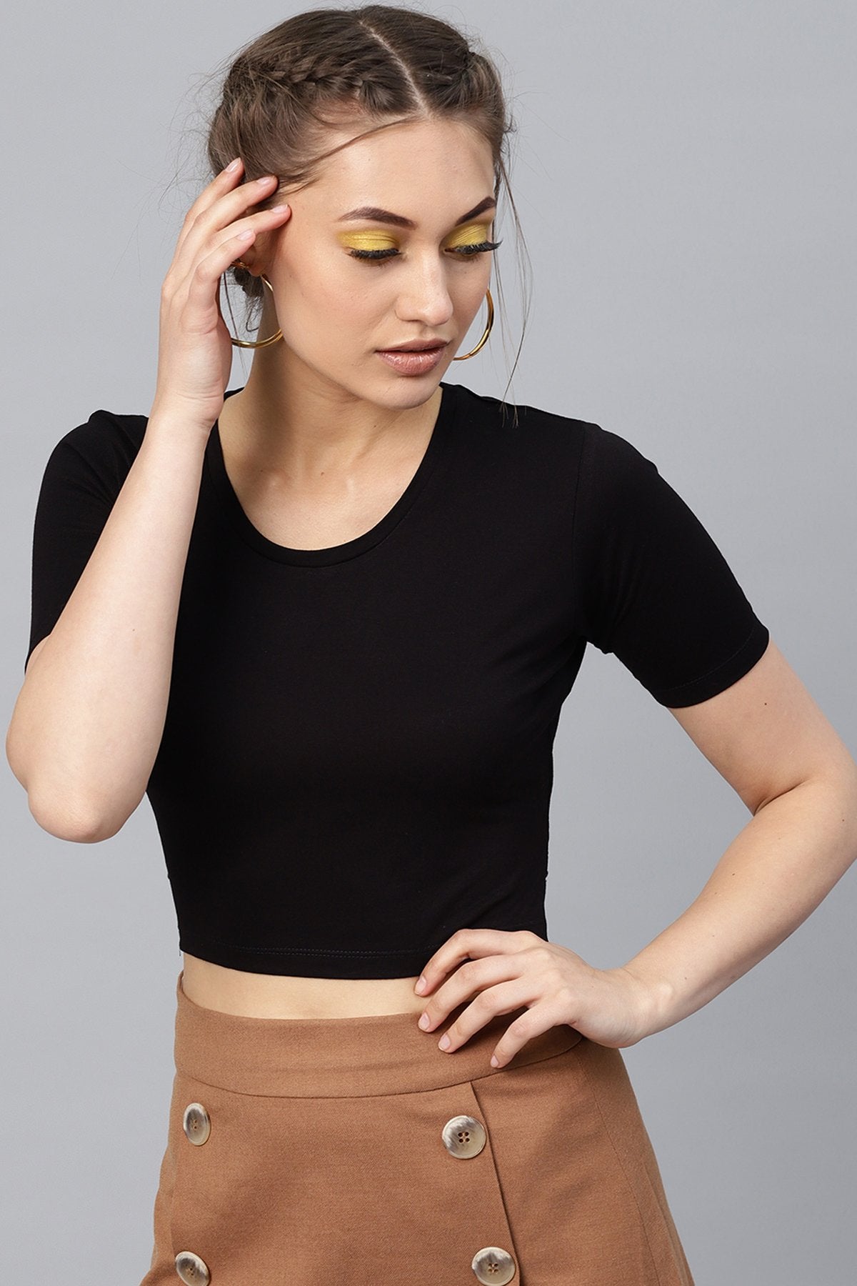 Women's Black Back Knot Crop Top