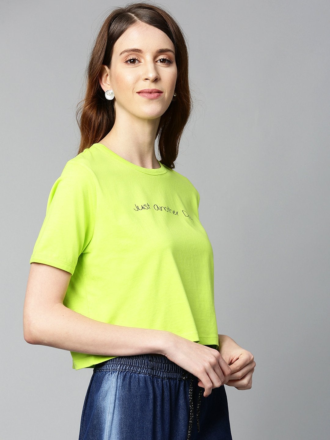 Women's Neon Green Just-Another-Day Crop T-Shirt