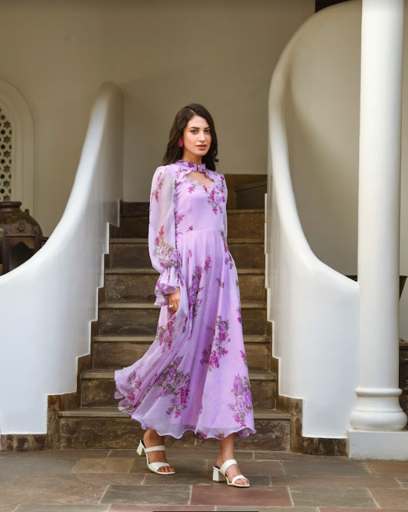 Women's Purple Digital Print Dress (1Pc)