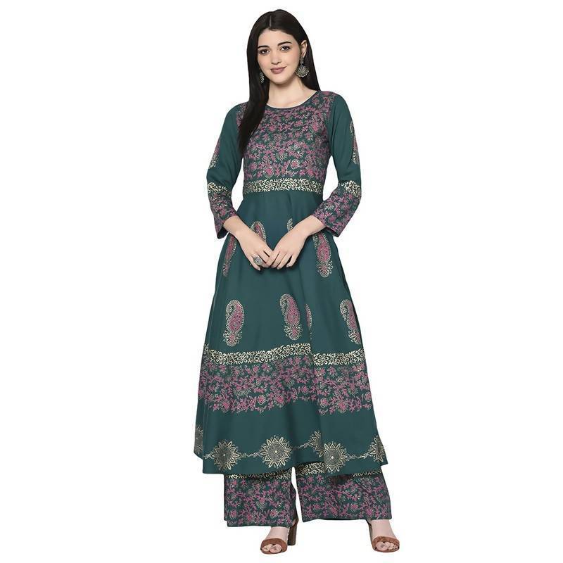 Women's Teal Blue Anarkali suit with Palazzo set by Aniyah- (