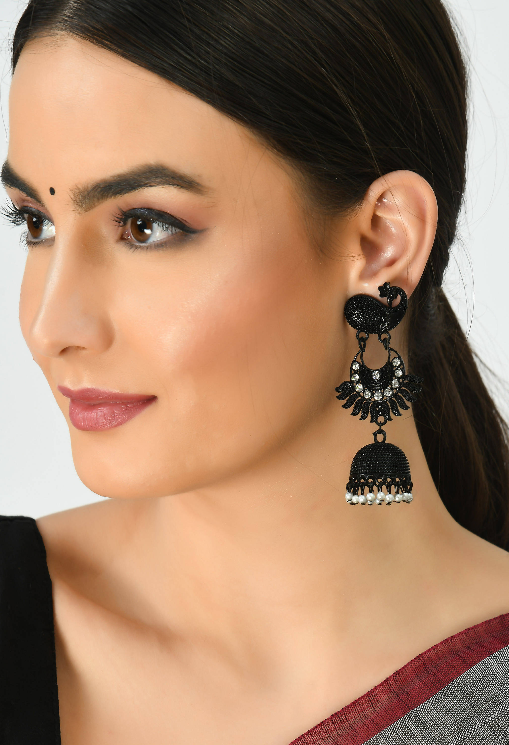Kamal Johar Black color Peacock Earrings J