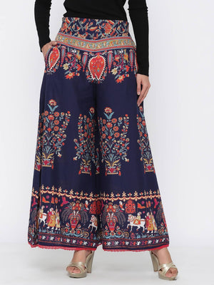 Buy_Women's_Indigo_Cotton_Printed_Flared_Palazzo_Online_Trendia