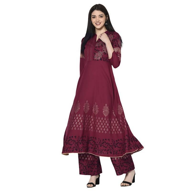 Women's Maroon Anarkali Kurta with Palazzo set by Aniyah- (