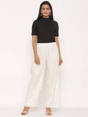Buy_Women's_Ivory_Rayon_Solid_Wide-Leg_Palazzo_Online_Trendia