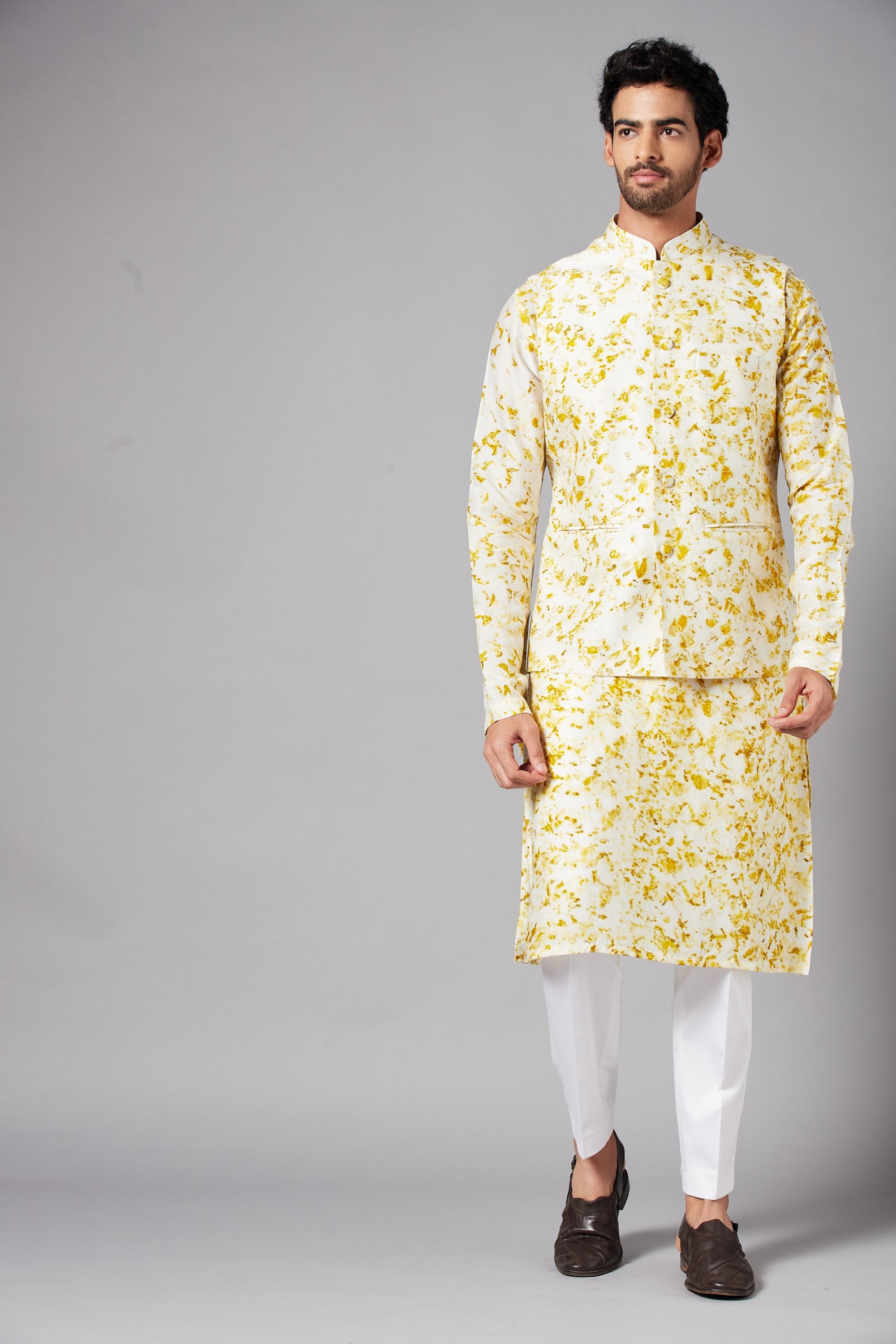 Men's White Color Nehru Jacket With Kurta Pant Set