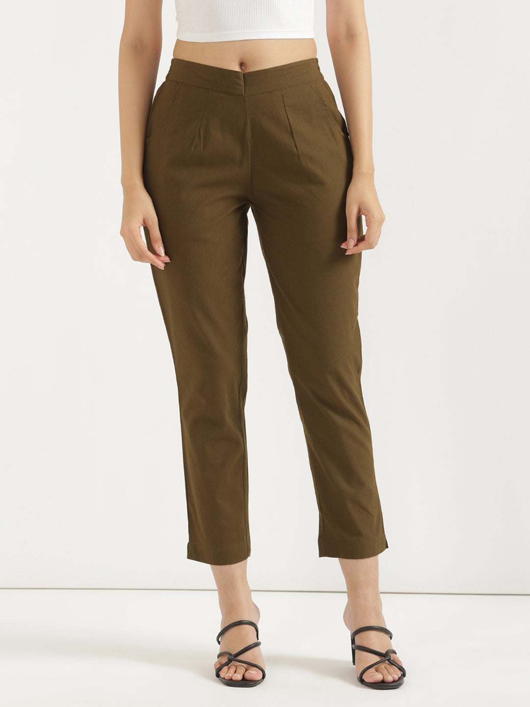 Women's 100% Cotton Everyday Wear Cotton Olive Green Trouser