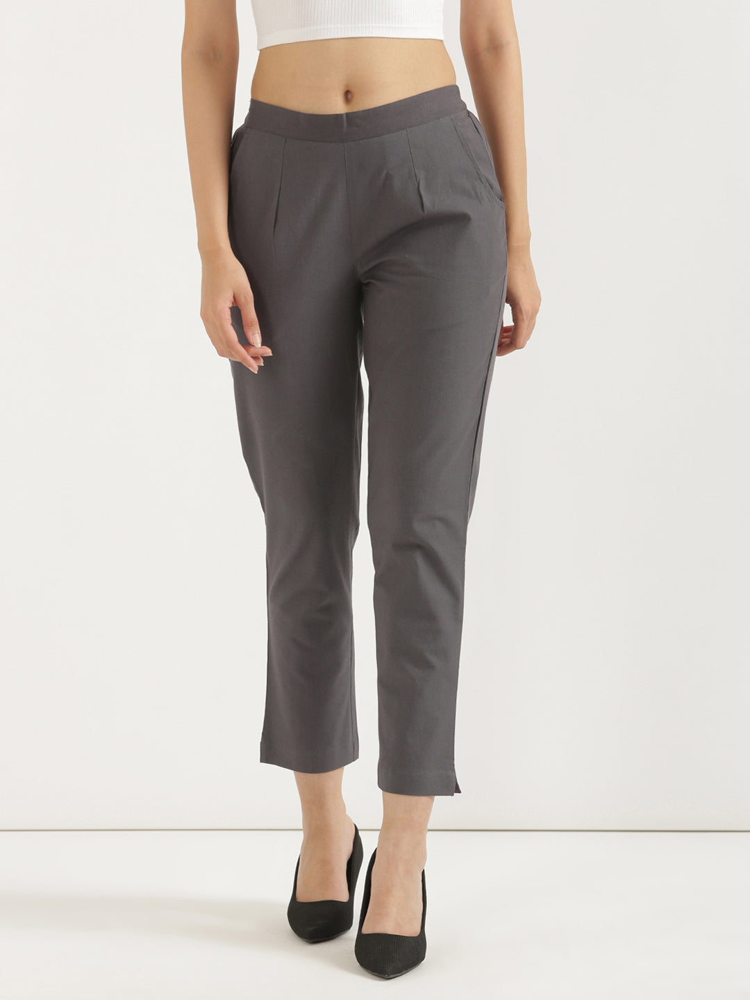Women's 100% Cotton Everyday Wear Cotton Grey Trouser