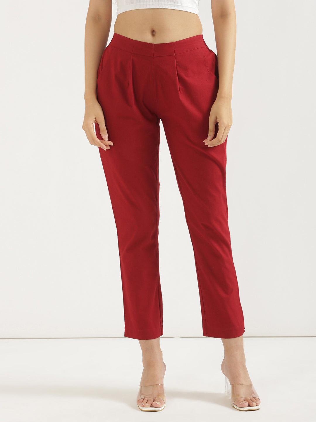 Women's 100% Cotton Everyday Wear Cotton Red Trouser