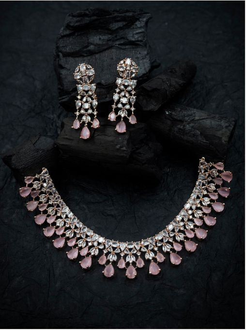 Women's Modern Cubic Zirconia Necklace Set with Flower Drop Earrings