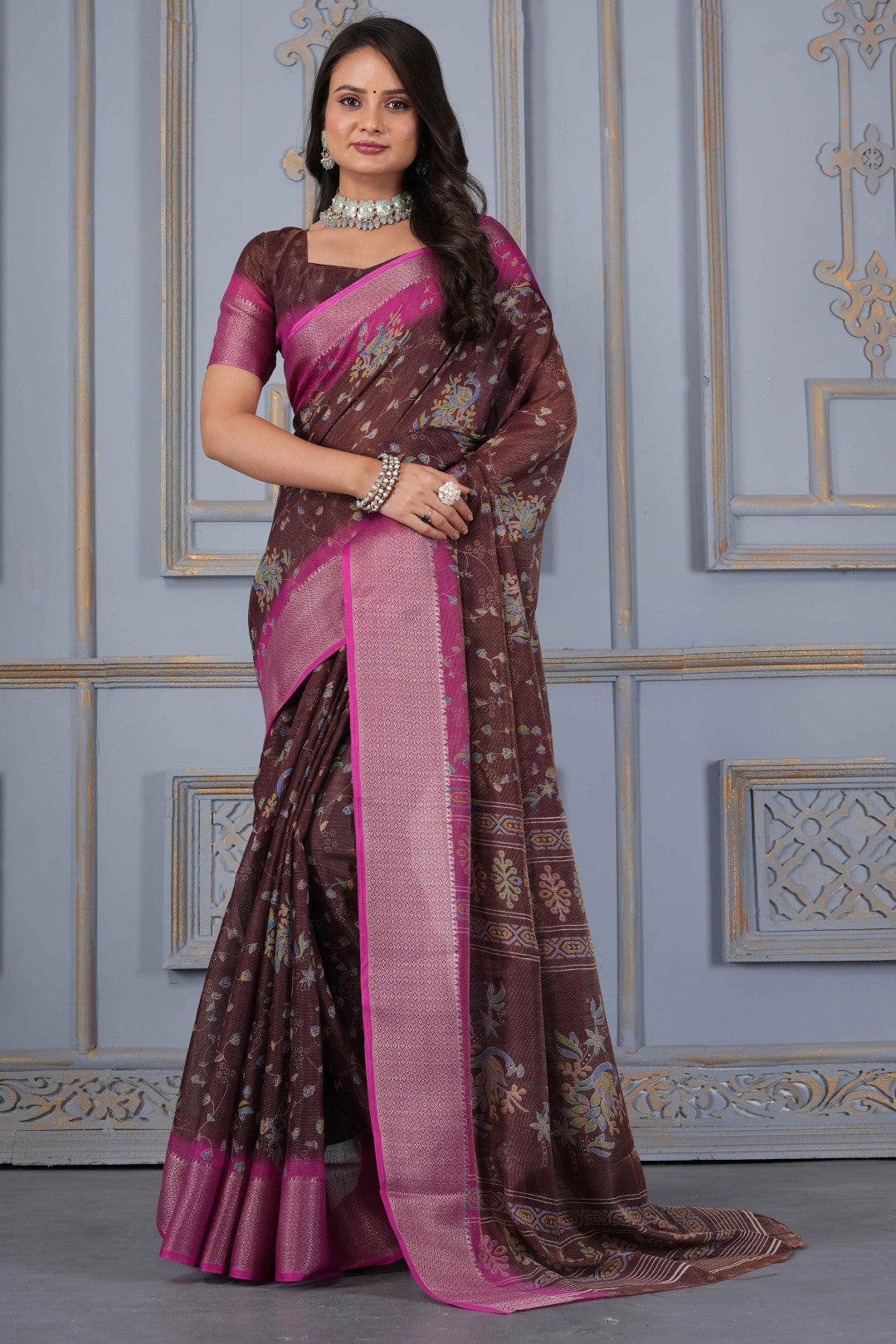 Women's Pink Slub Silk Zari Saree