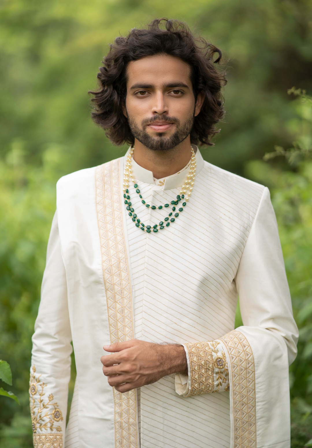 Men's Cream Gold Embroidered Sherwani