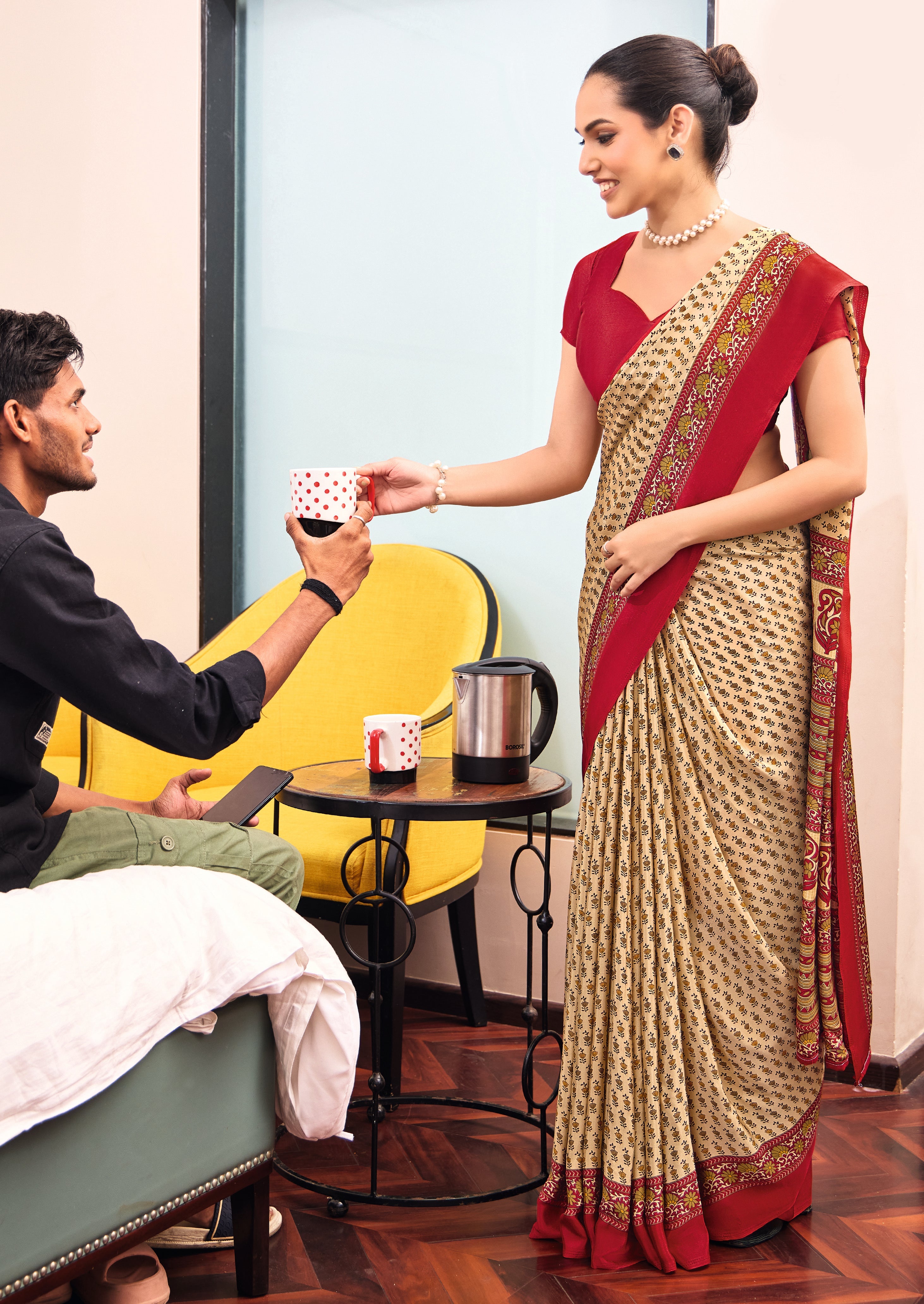 Women's Special Crepe Silk Fabric Uniform Official Wear saree SRD
