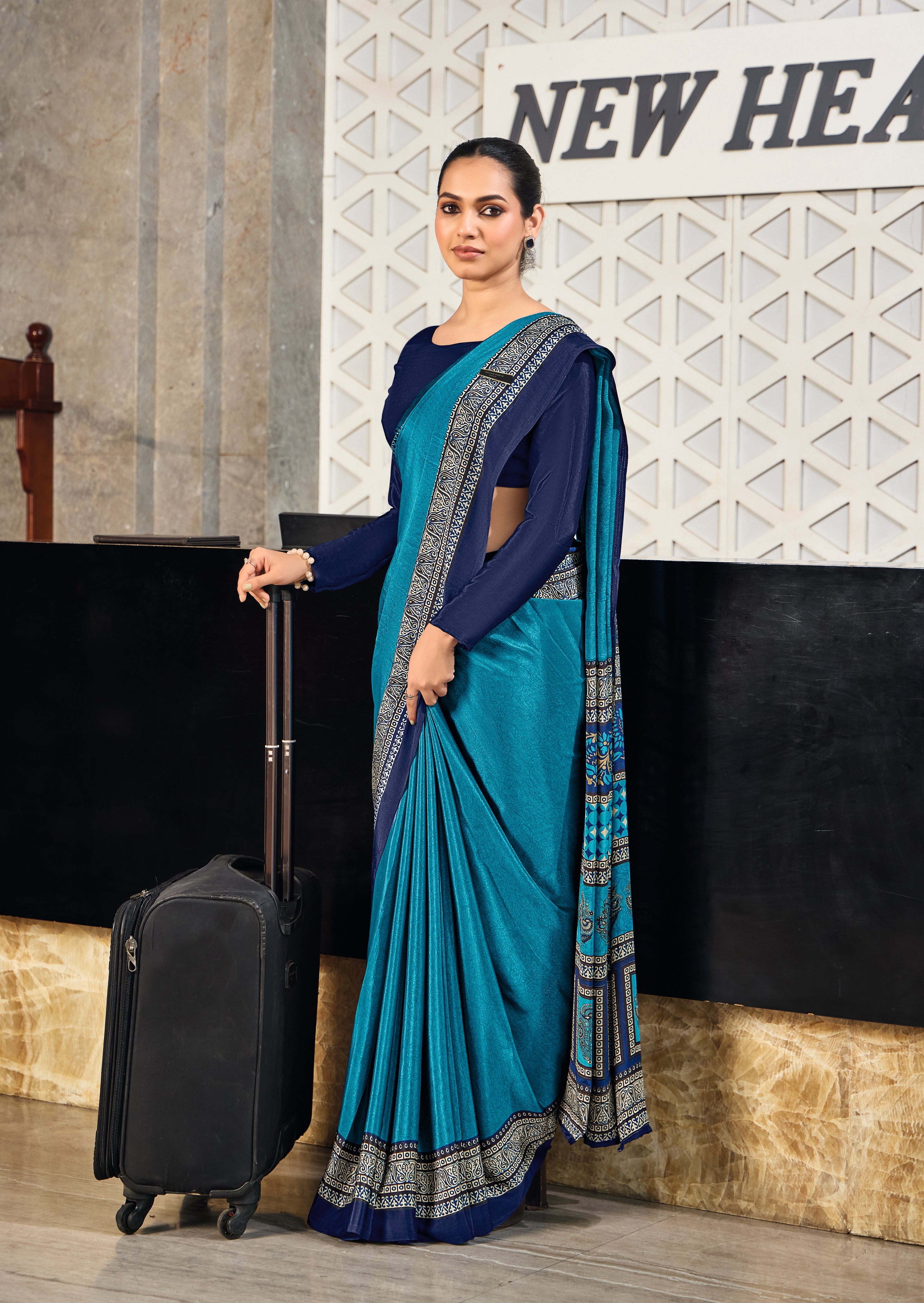 Women's Special Crepe Silk Fabric Uniform Official Wear saree SRD