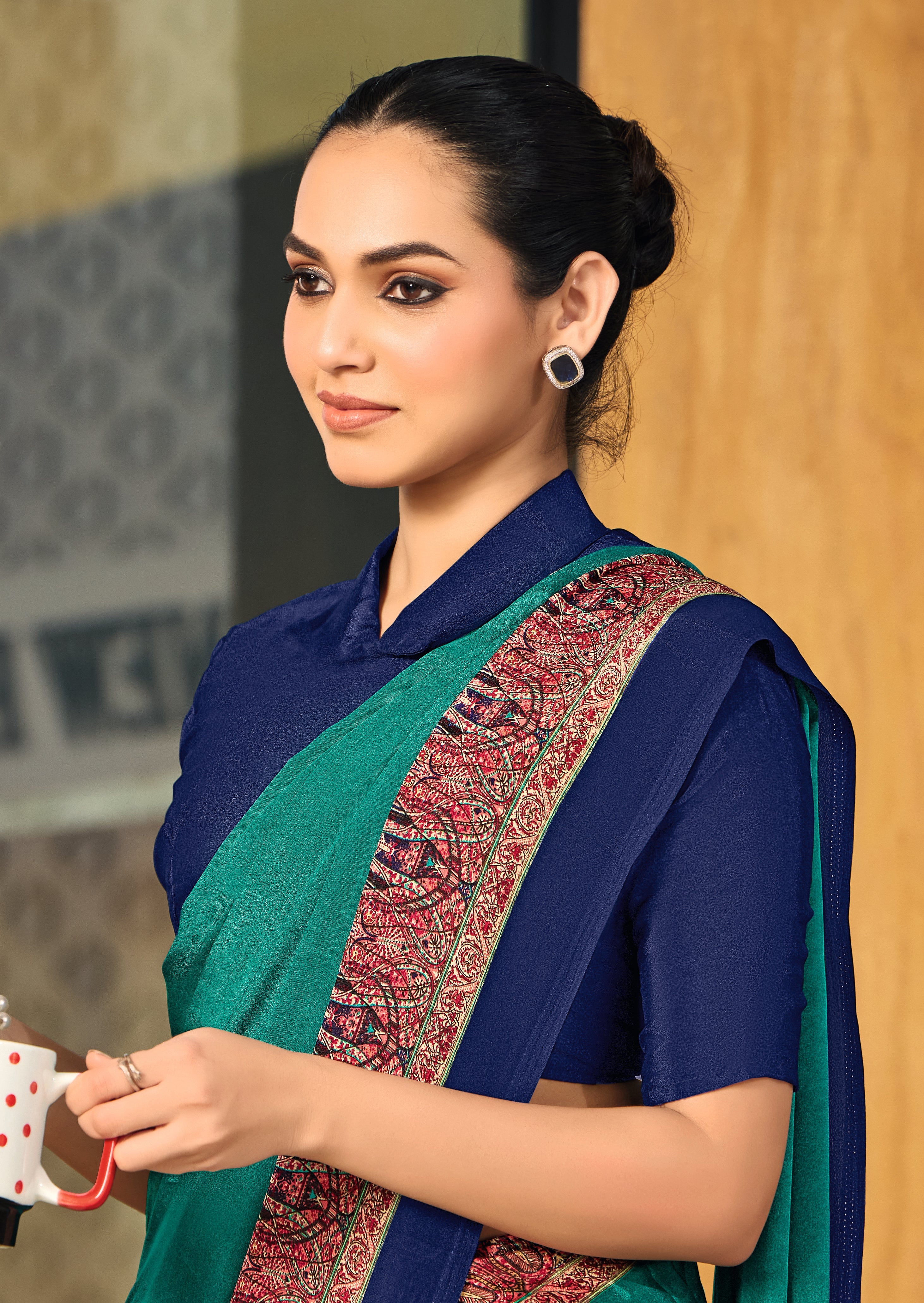 Women's launched Crepe Silk Fabric Uniform Official Wear saree SRD