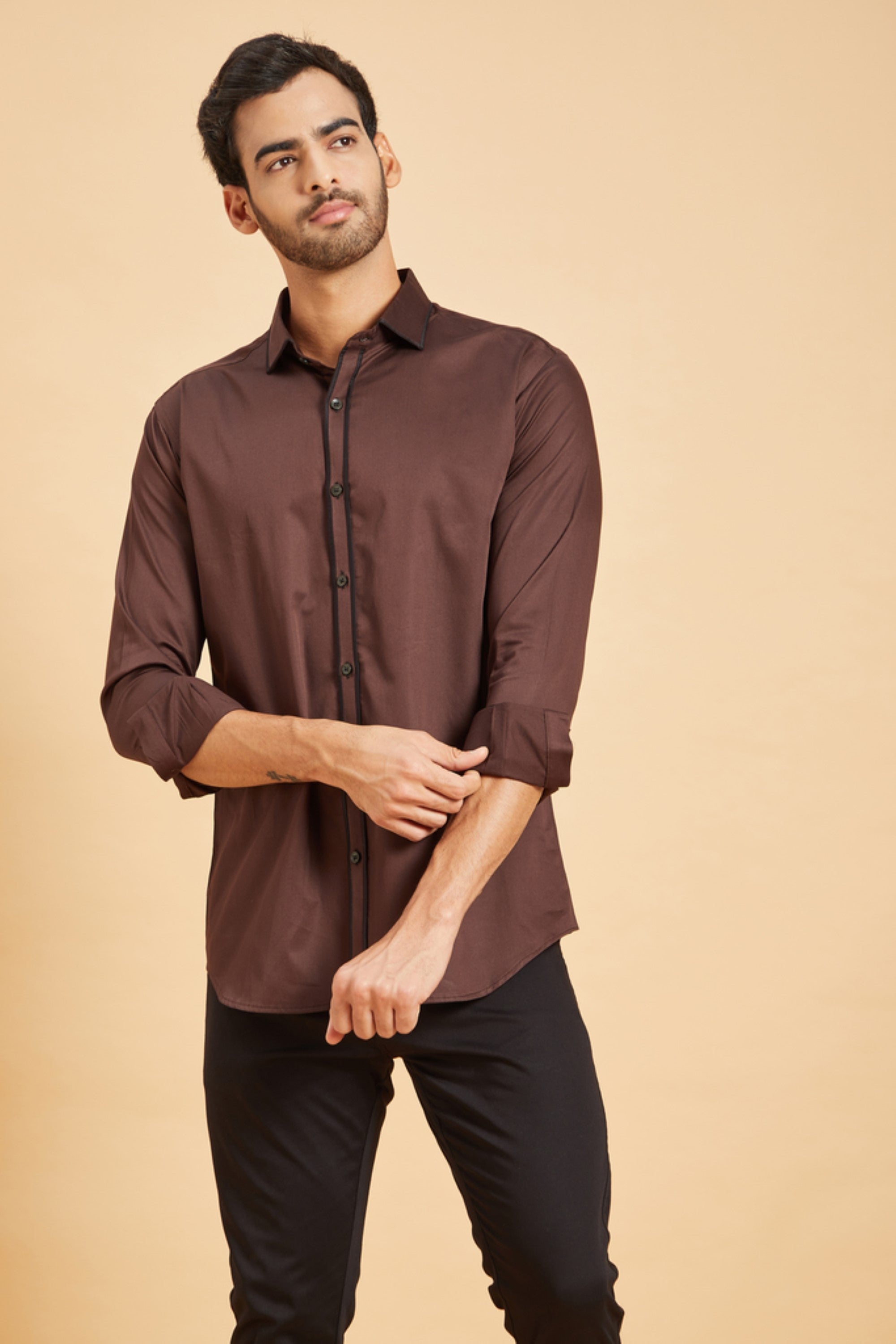 Men's Brown Color Brunette Pattern Shirt Full Sleeves Casual Shirt