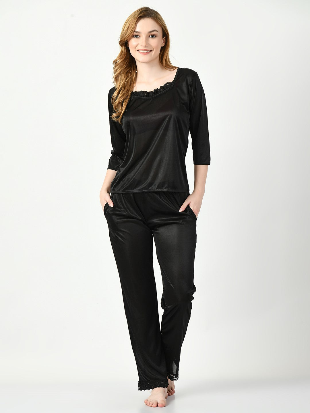 Women's Satin Black Nightdress