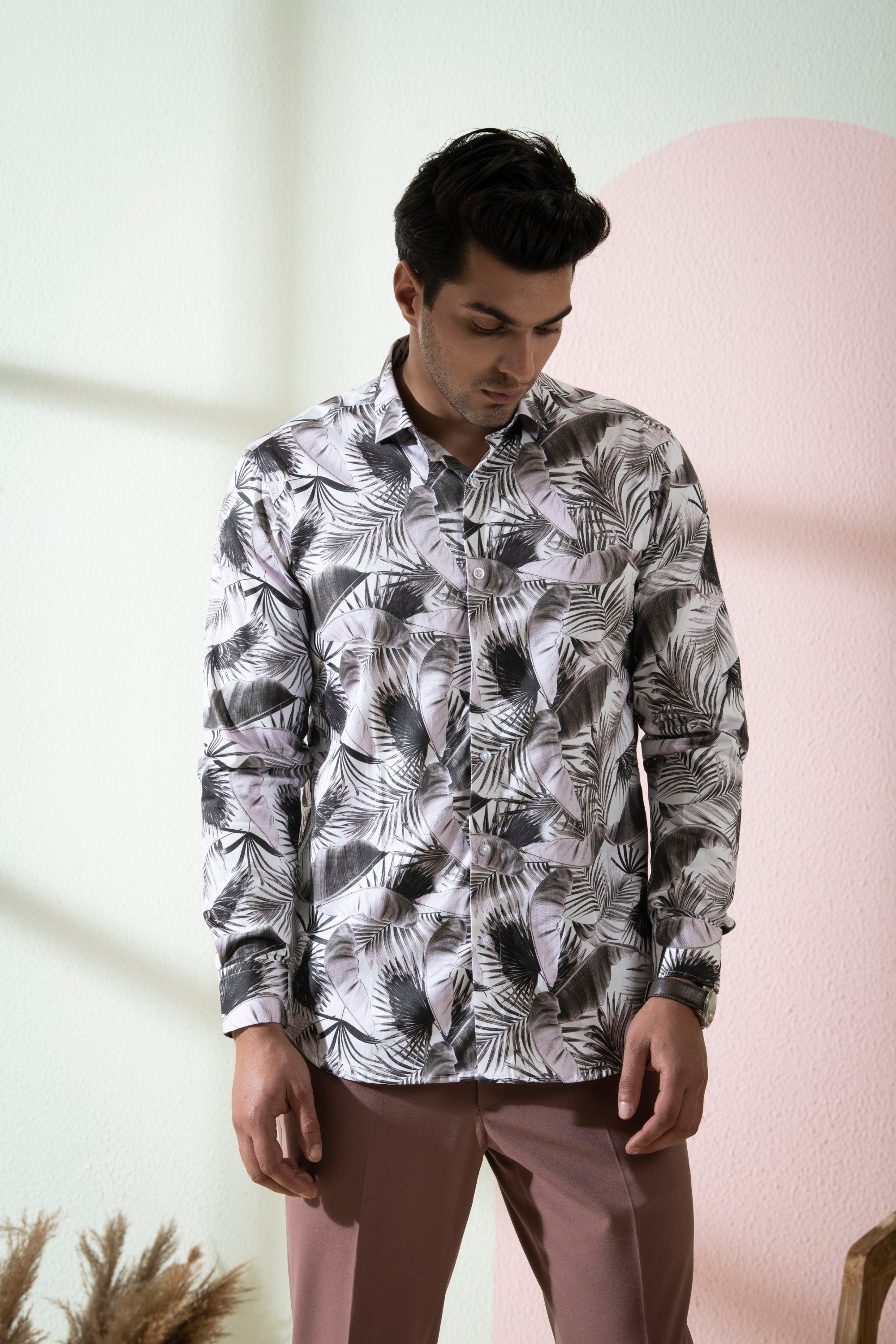 Men's Black Color Branche Full Sleeves Shirt