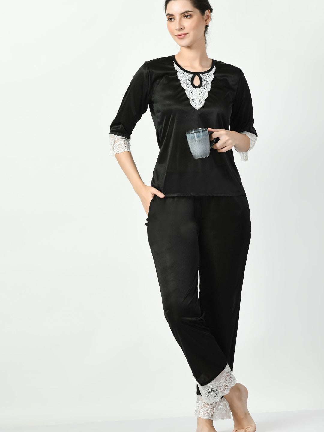 Women's Satin Black Nightdress