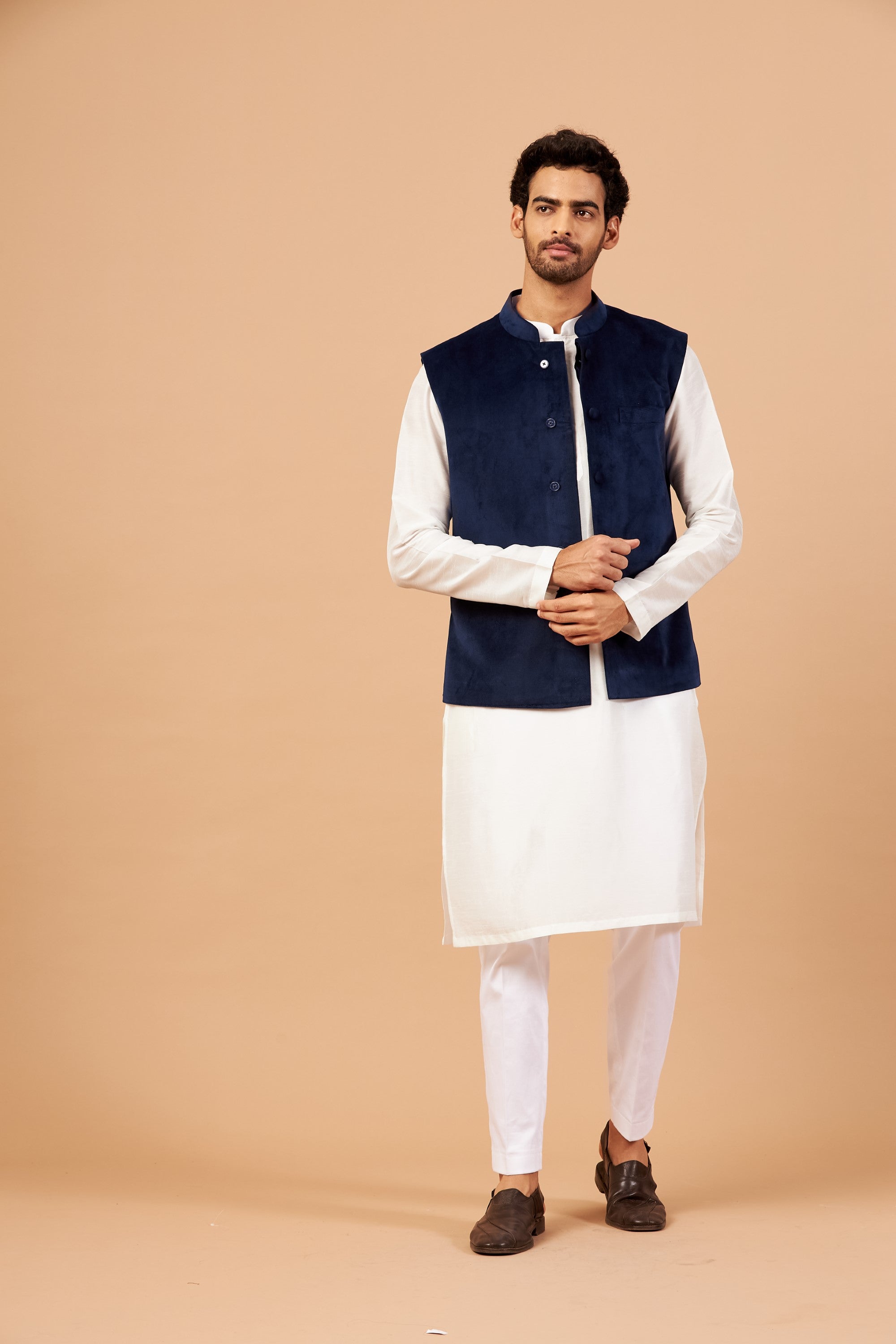 Men's Blue Color Nehru Jacket With Kurta Pant Set