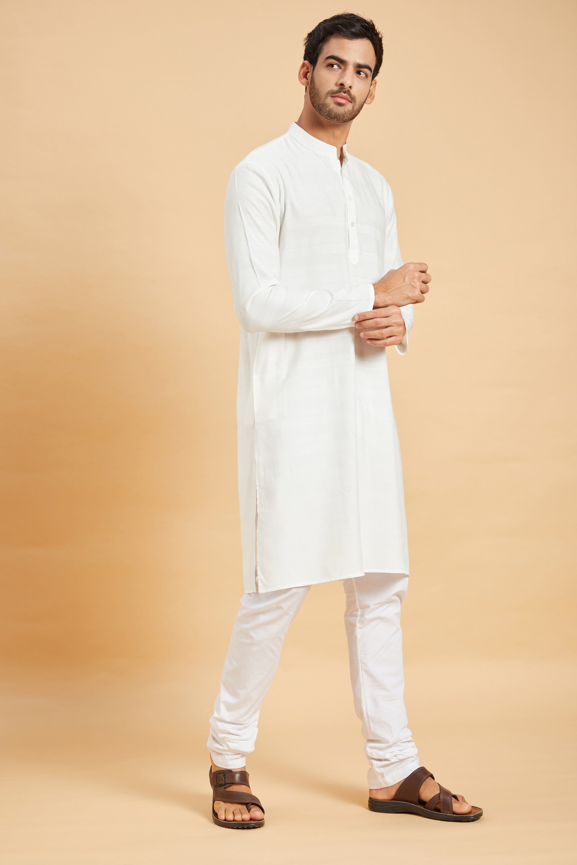Men's White Color Whey Basik Kurta Jacquard
