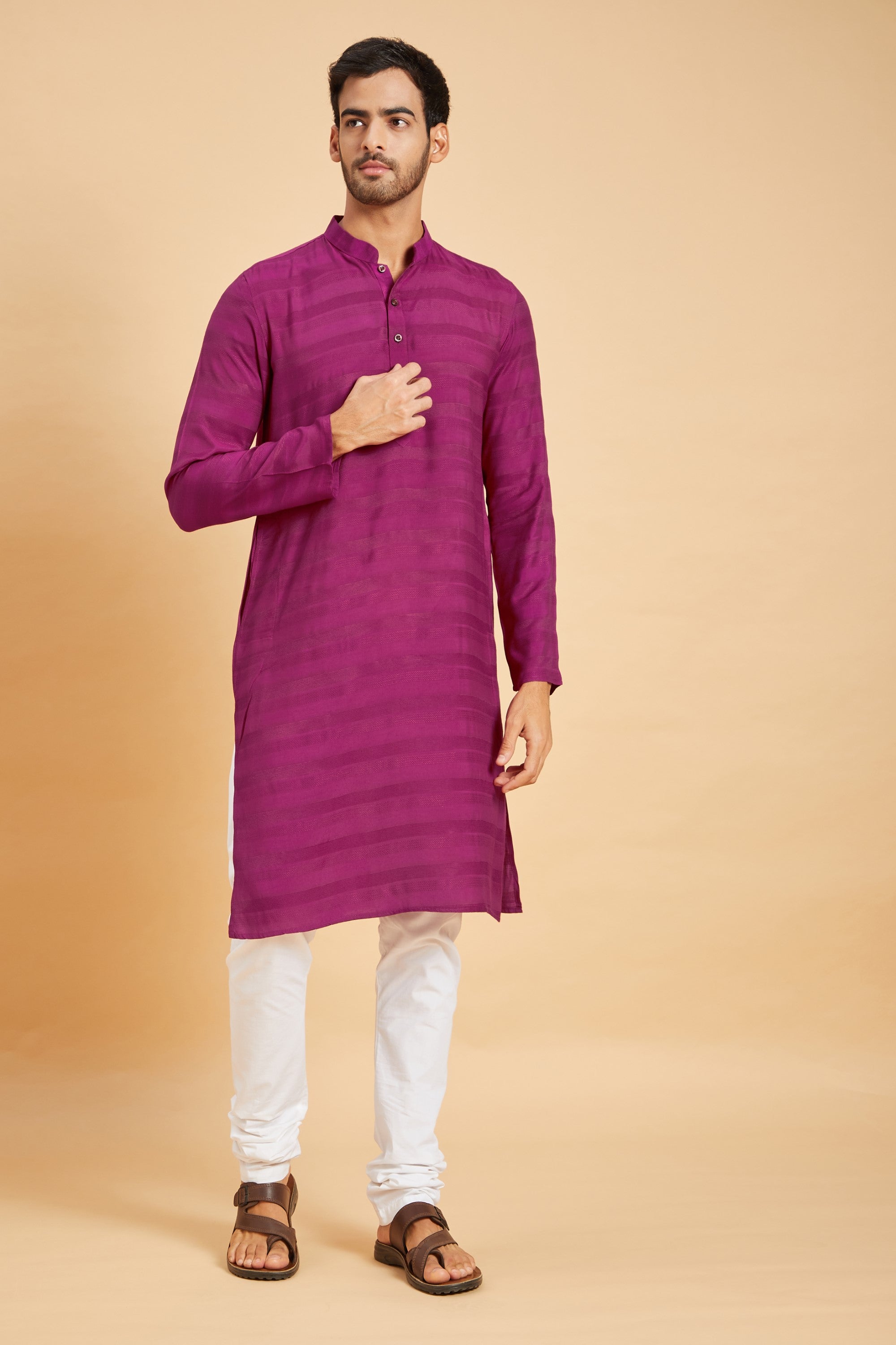 Men's Purple Color Amaranth Basik Kurta Jacquard