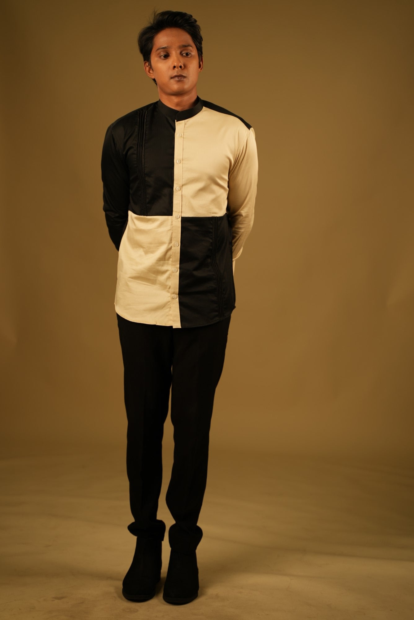 Men's Black & Beige Color Creak Checks Shirt Full Sleeves Casual Shirt