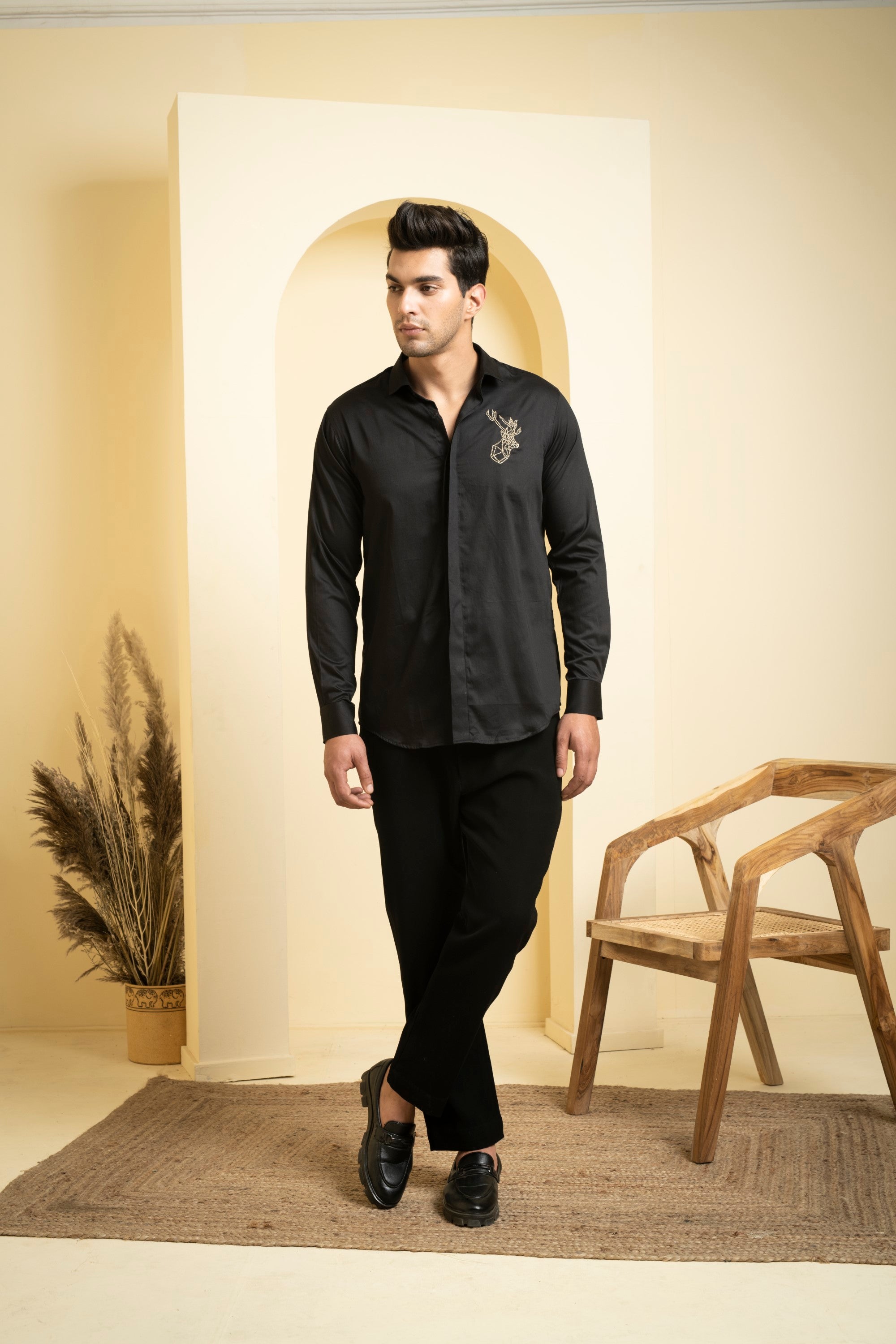Men's Black Color Perto Reindeer Shirt Full Sleeves Casual Shirt