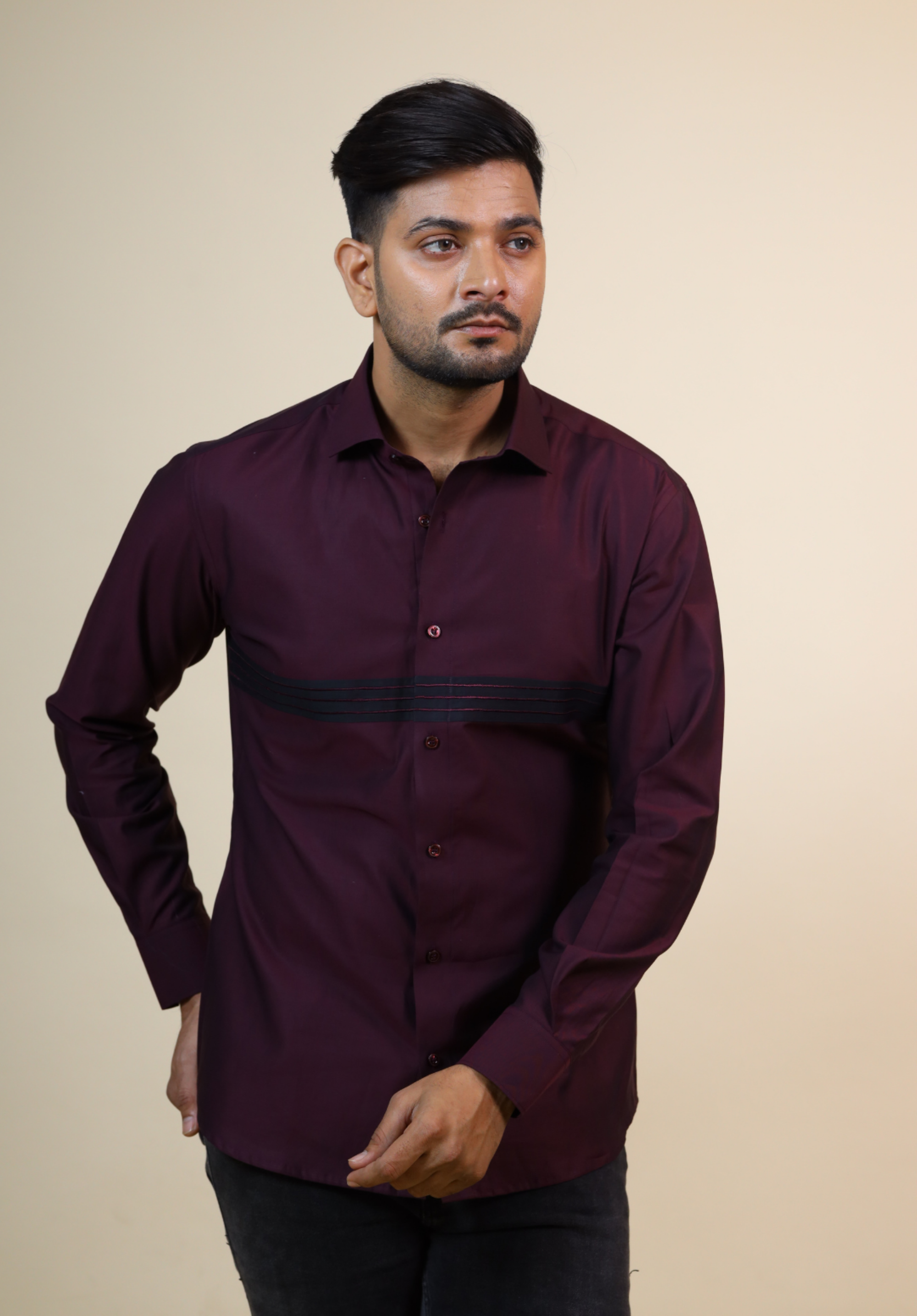 Men's Burgundy Color Mauvais Designer Burgundy Shirt Full Sleeves Casual Shirt