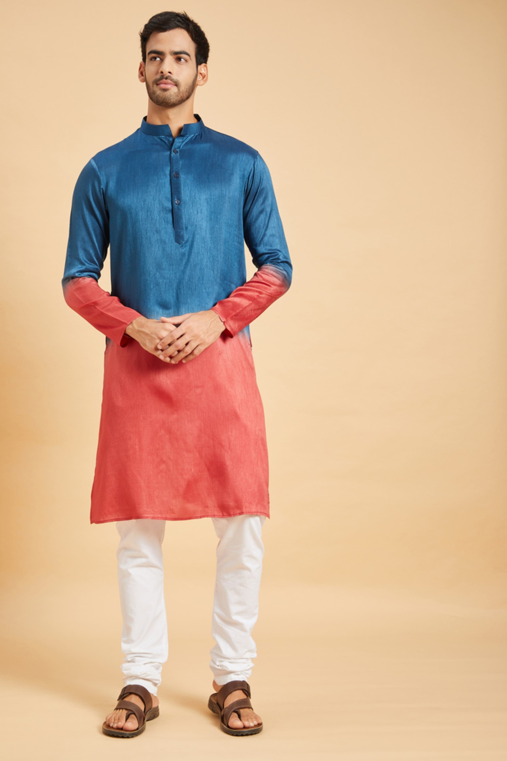 Men's Blue Color Radical Marino Kurta Without Slit Silk