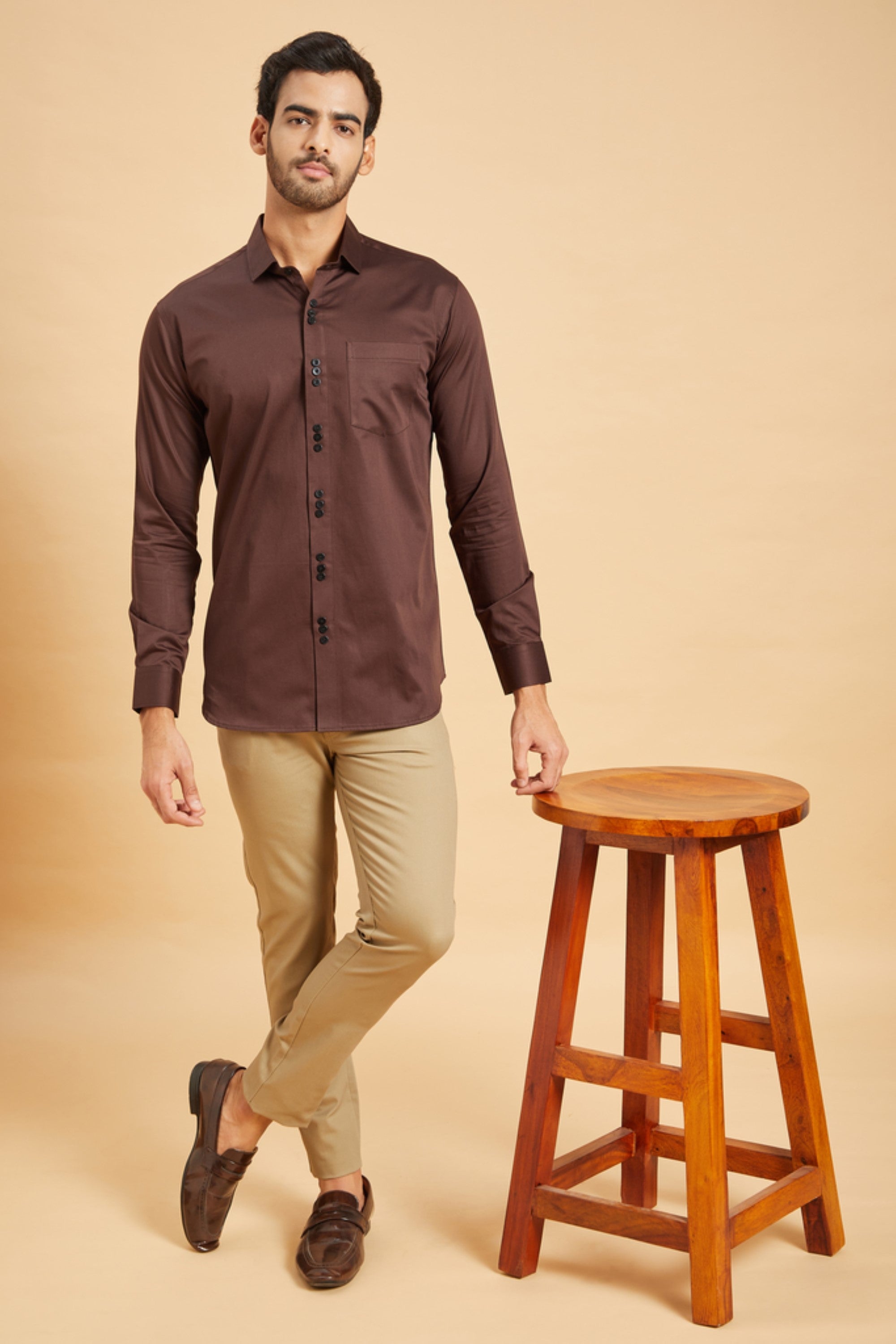 Men's Brown Color Browned Pattern Shirt Full Sleeves Casual Shirt