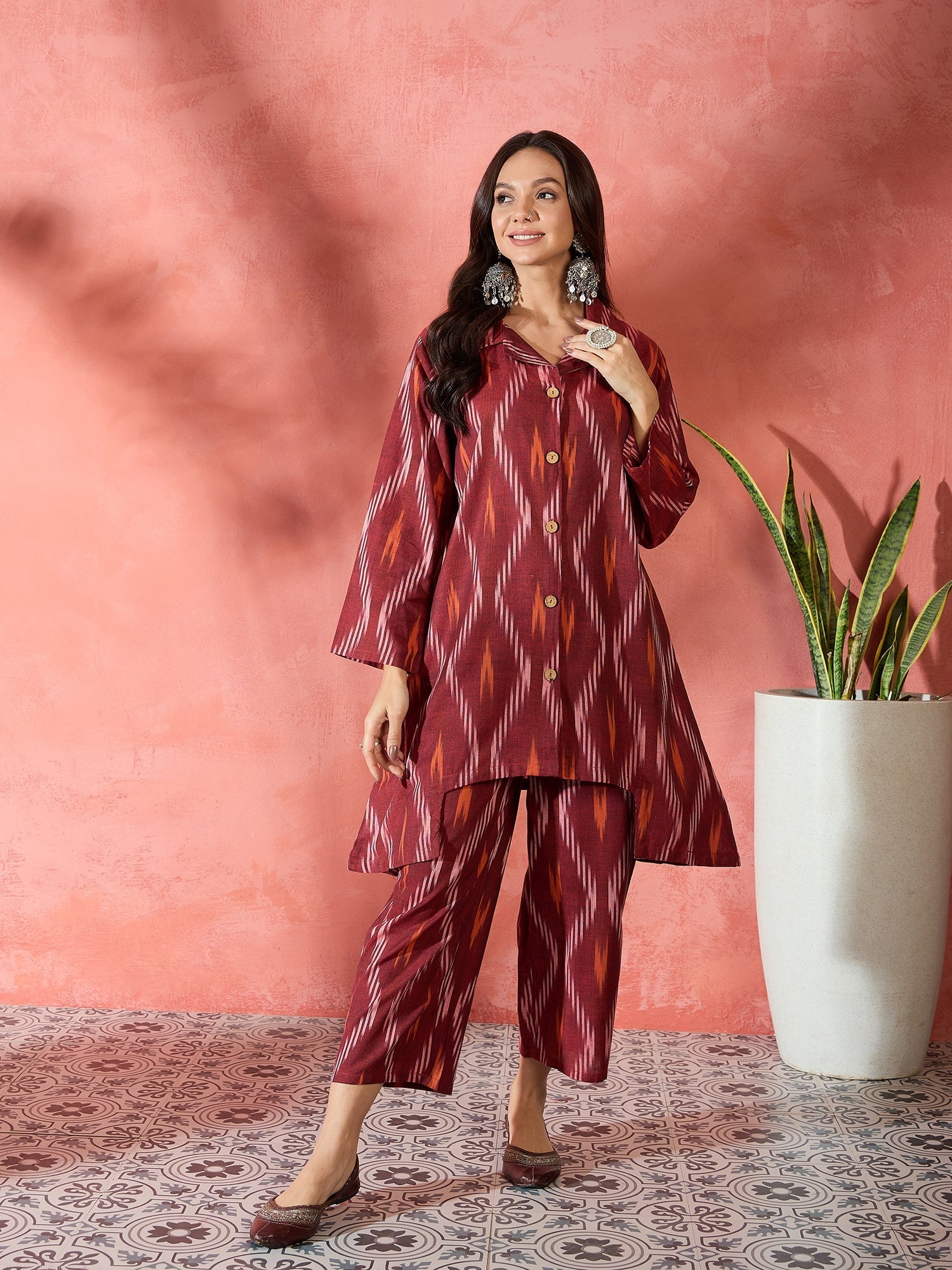 Women's Rust Ikkat Blazzer Coord Set