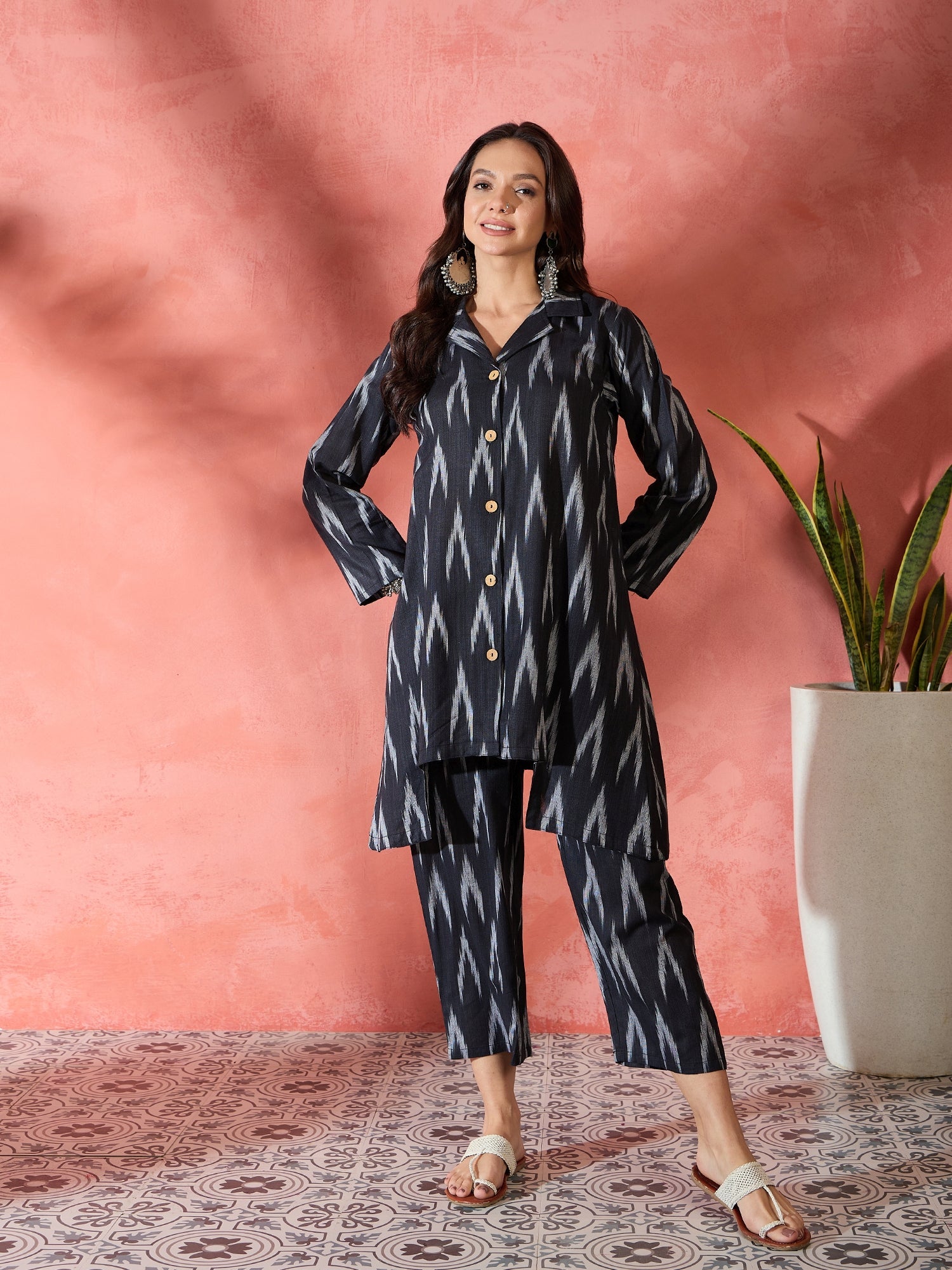 Women's Black Ikkat Blazzer Coord Set